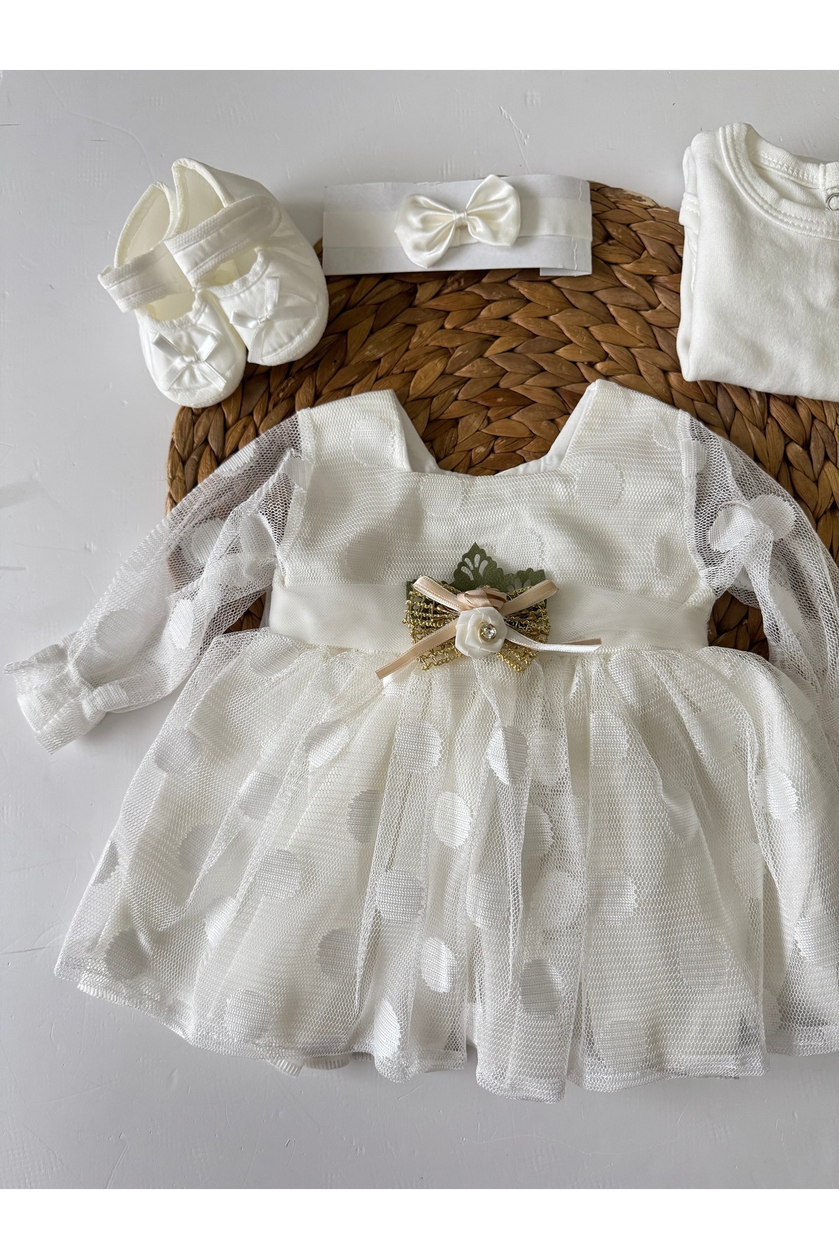 PİLEKİ BABY ( 5 Parça ) 0 3 Ay Yenidoğan Bebek Mevlüt Elbisesi Bayramlık Düğün Özel Gün Elbisesi fotoğrafı 2 (önizleme)