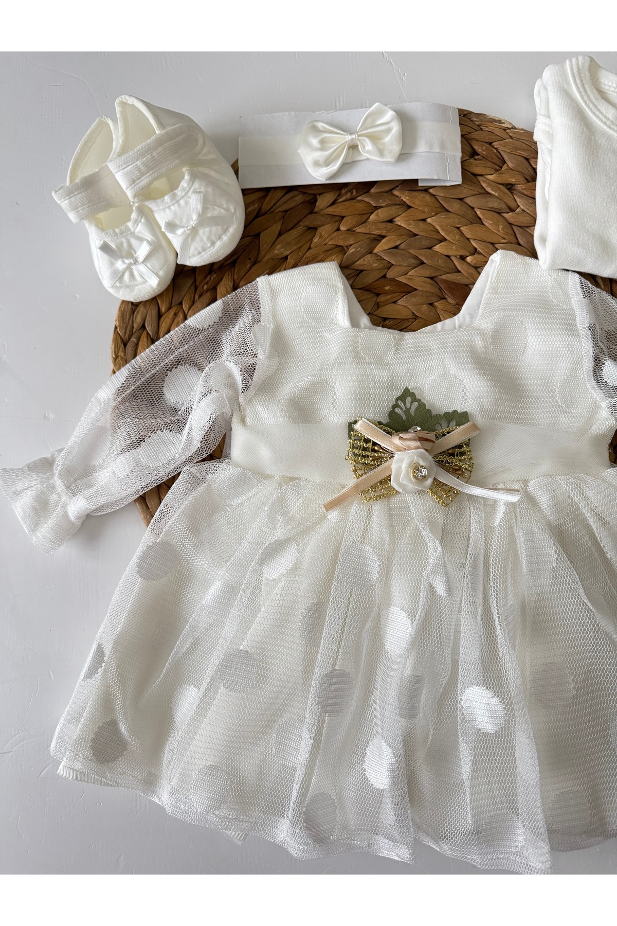 PİLEKİ BABY ( 5 Parça ) 0 3 Ay Yenidoğan Bebek Mevlüt Elbisesi Bayramlık Düğün Özel Gün Elbisesi fotoğrafı 6 (önizleme)