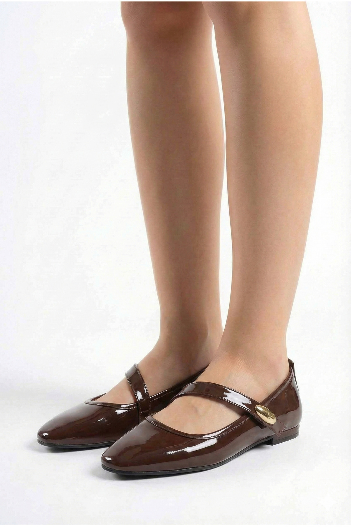 StWenn  Rugan Acı kahve Altın Tokalı Rugan Mary Jane Babet Şık Tokalı Ortopedik Taban Günlük Ayakkabı - Görsel 6