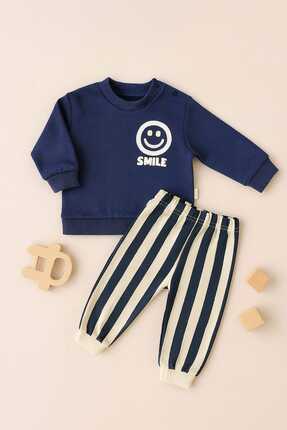 ciobaby Erkek Bebek Takımı Smile Yazı Baskılı