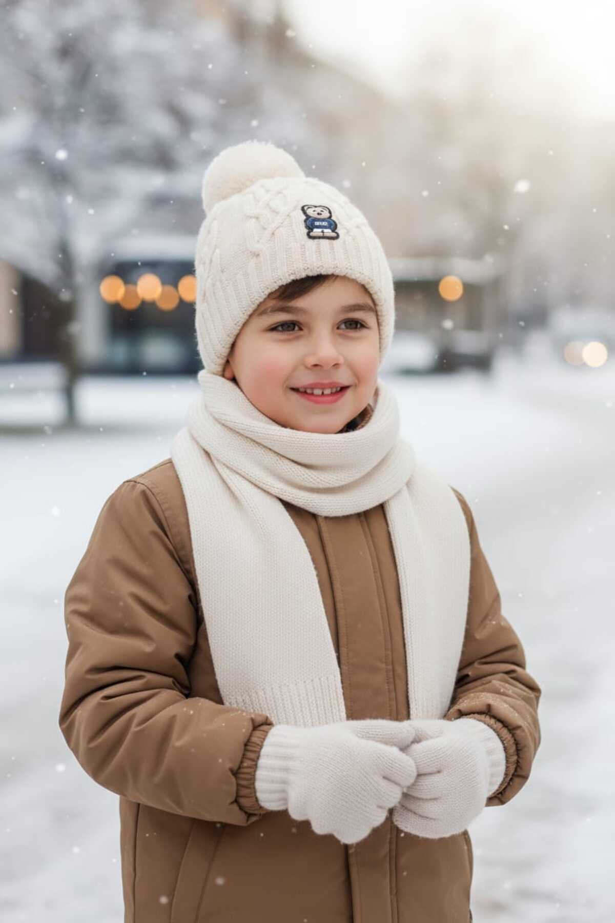 Kitti 1-4 Yaş Erkek Bebek & Çocuk Atkı Bere Eldiven 3'lü Takım fotoğrafı 2 (önizleme)