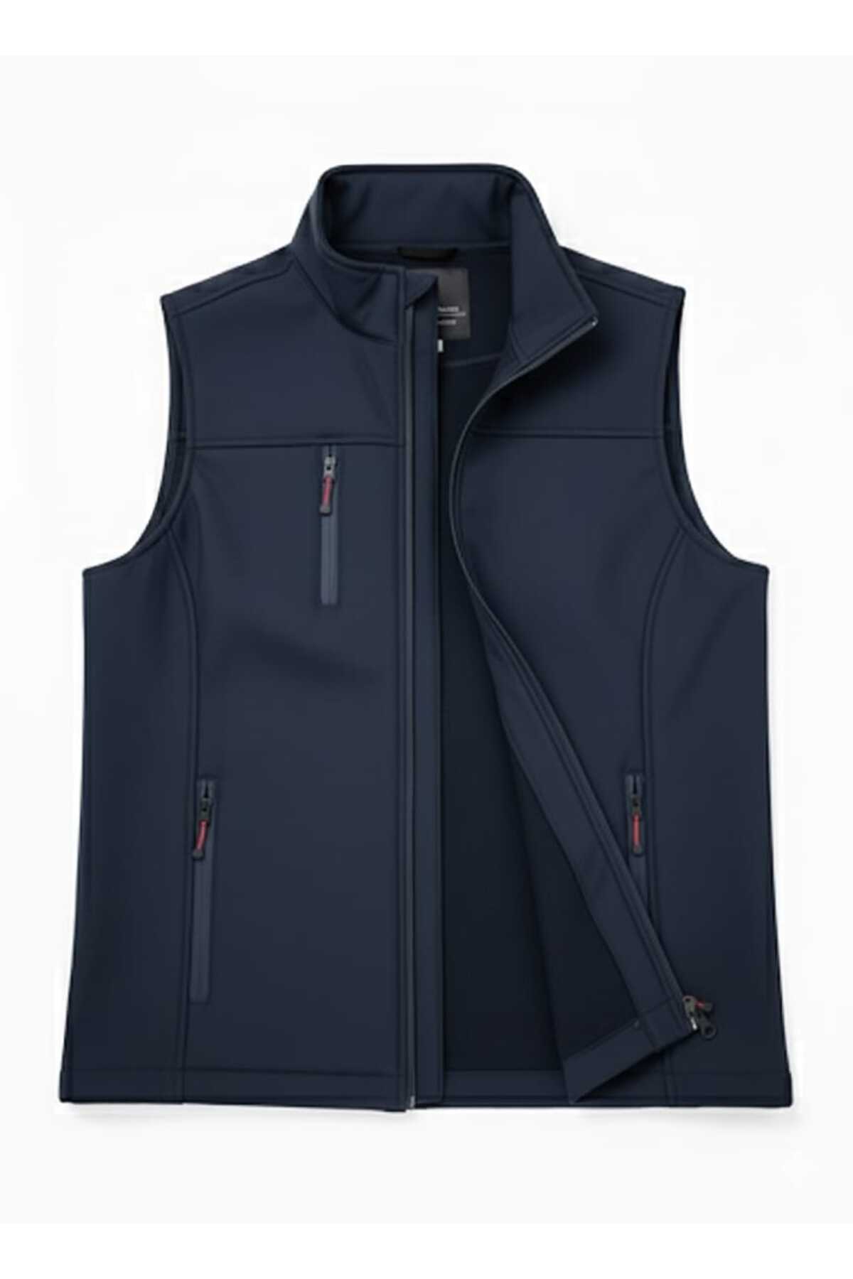 H&A İSTANBUL Erkek lacivert Softshell yelek dik yaka 3 cepli fermuarli günlük & spor