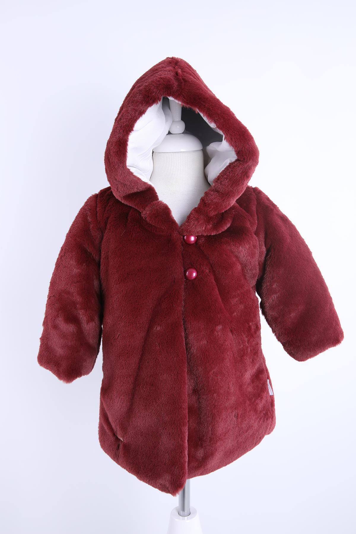 Babyhola Kız Bebek Çocuk Pamuk Astarlı Külah Kapüşonlu Peluş Kaban Kışlık 13622 fotoğrafı 2 (önizleme)