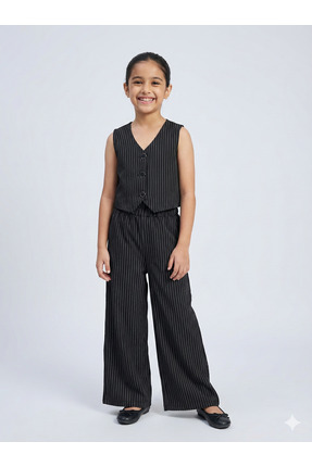 tinytrends Kız Çocuk Exclusive Cut Lady Çizgili Takım Elbise Yelek Ve Pantolon
