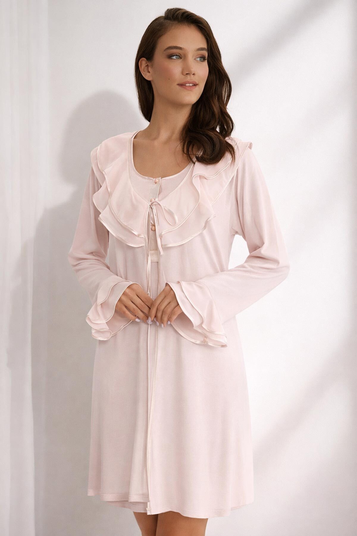 AYYILDIZ 3415 Pudra Lohusa Gecelik Sabahlık Takım