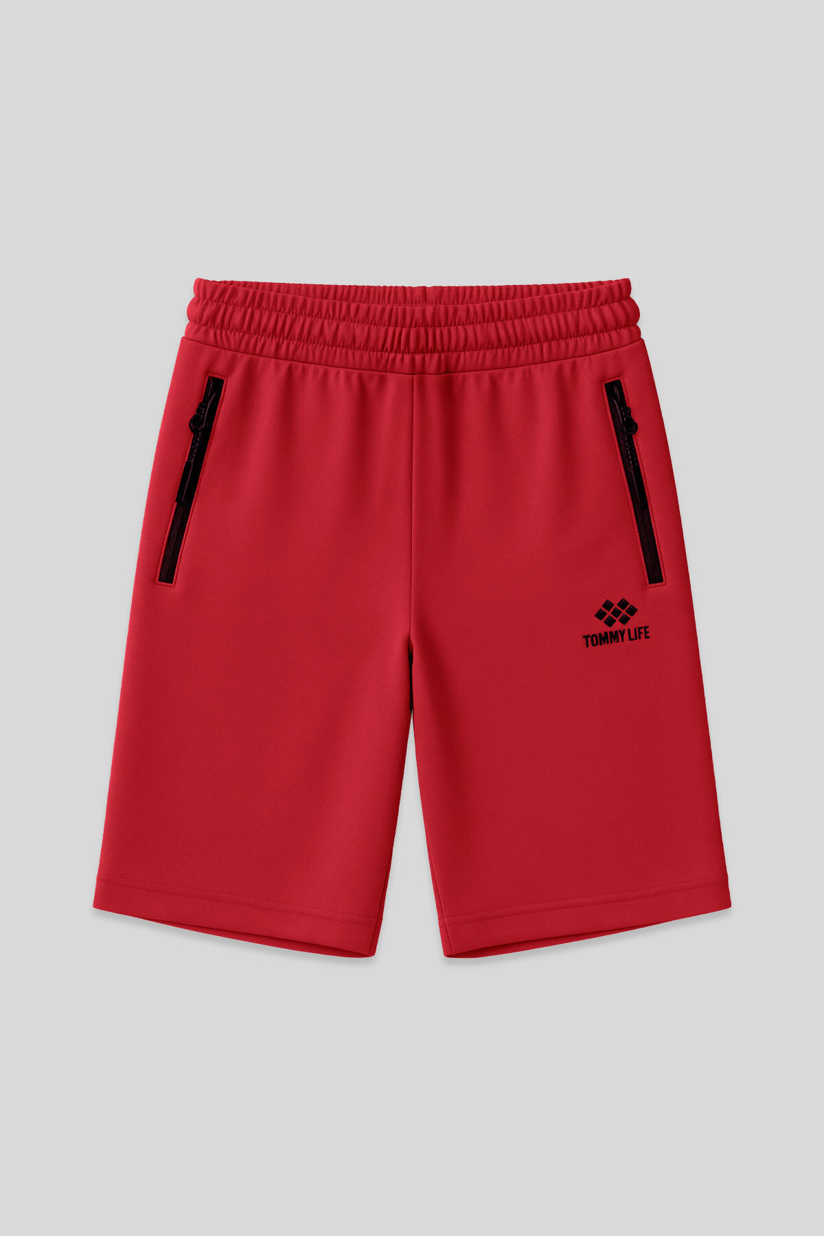 Red Hidden Zipper Back Pocket Lace-up Standard Fit Men's Shorts - 81136