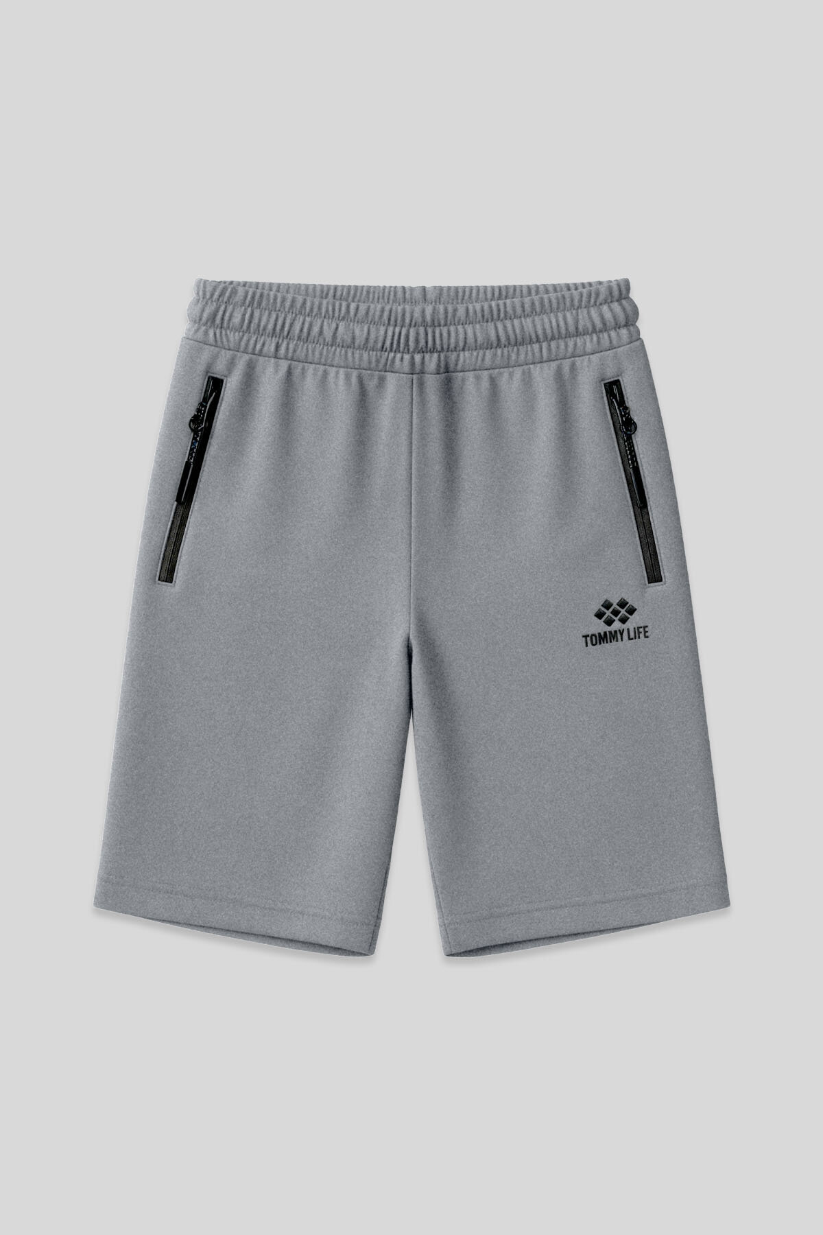 Gray Melange Hidden Zipper Back Pocket Lace-up Standard Fit Men's Shorts - 81136