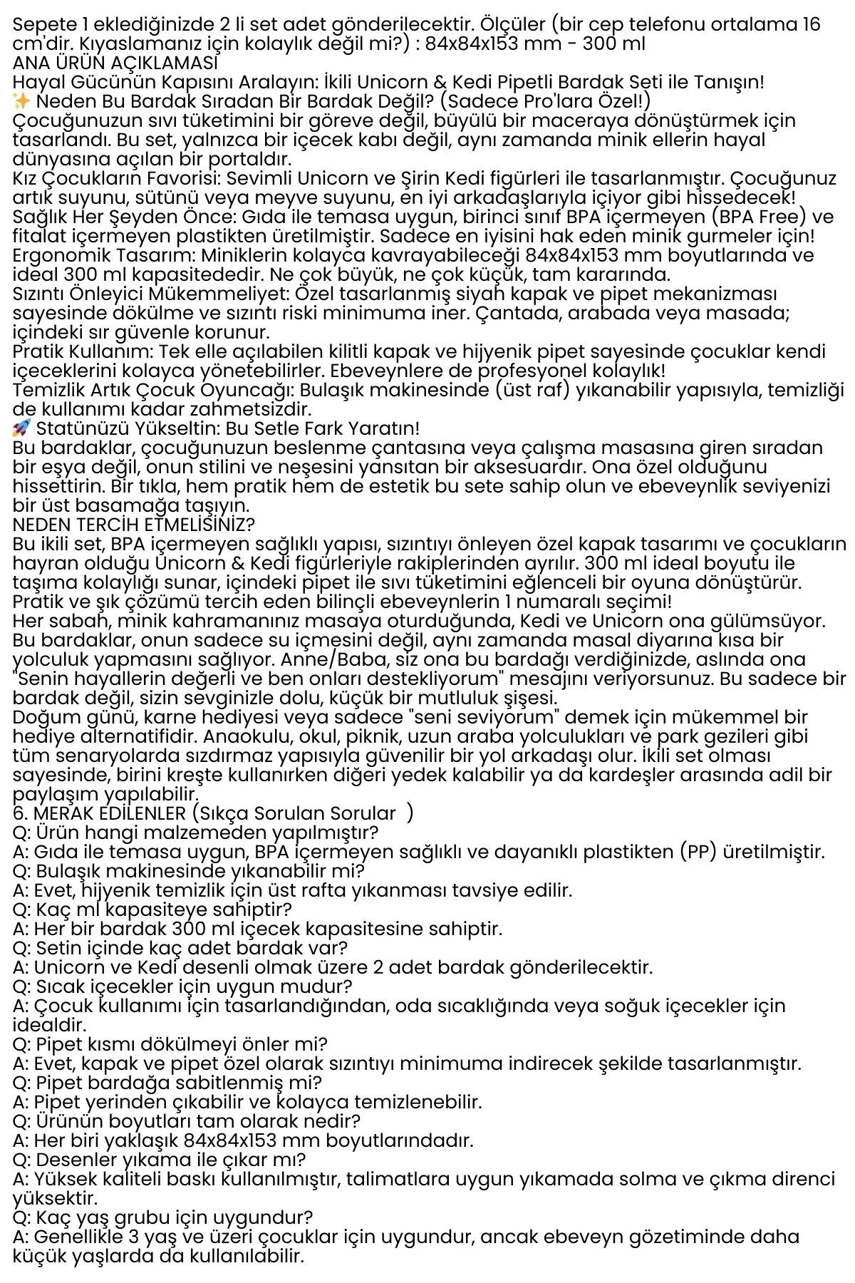 Transformacion Çocuk Pipetli Bardak Seti 2'li Unicorn & Kedi Figürlü İkili Eğlenceli Kapaklı Suluk Matara 300 ml fotoğrafı 5 (önizleme)