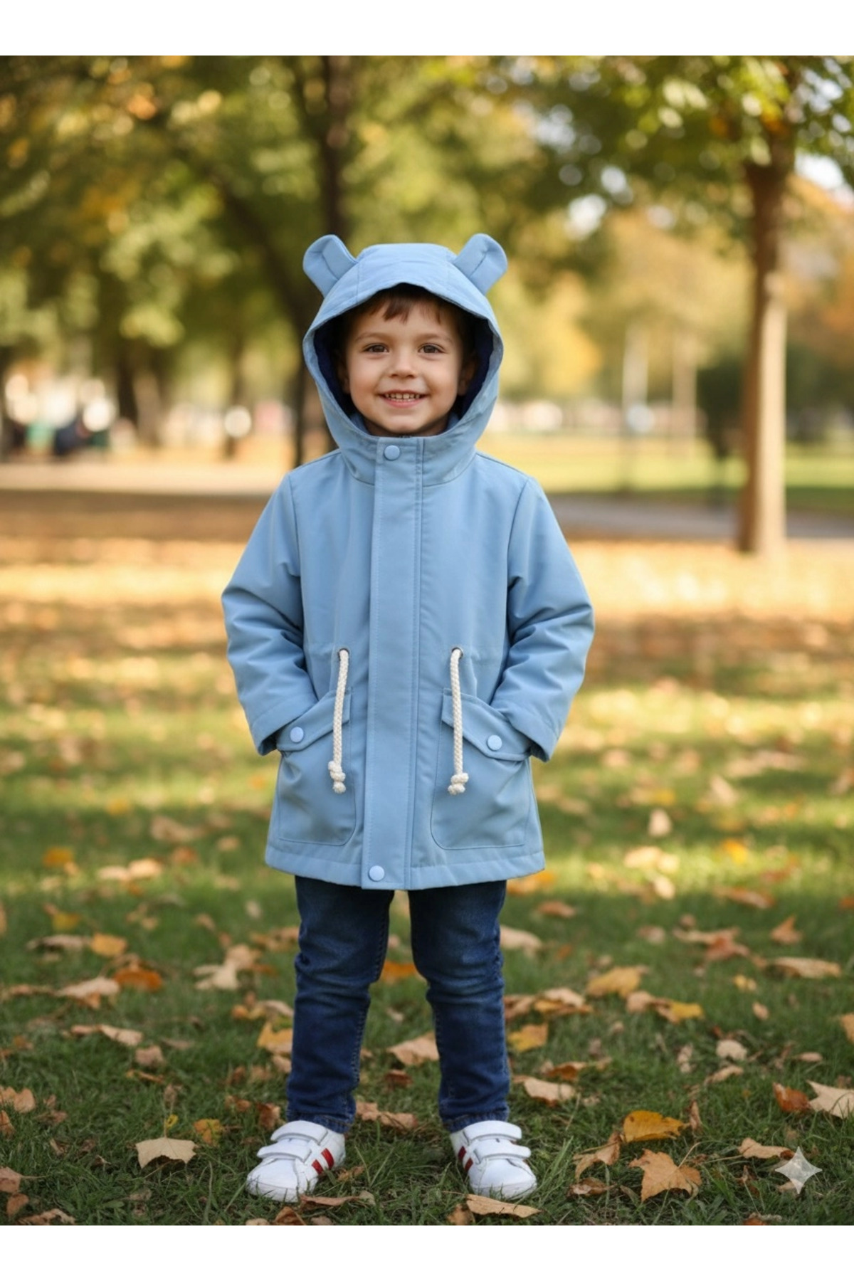 Orca Kids Fashion 2-8 Yaş Unisex Kapüşonlu Yağmurluk/Ceket Mavi fotoğrafı 2 (önizleme)
