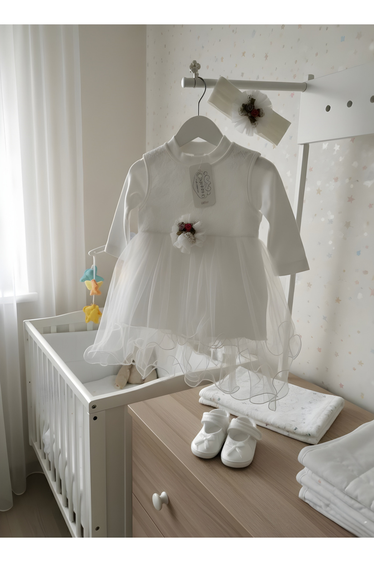 MARİCOCO Kız Bebek Yenidoğan Mevlüt Elbisesi Bebek Mevlütlük Elbise 4'lü takım fotoğrafı 2 (önizleme)
