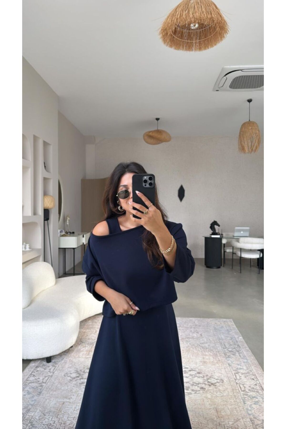 Ales Moda  Uzun Kol Crop Bluzlu Elbise Takım