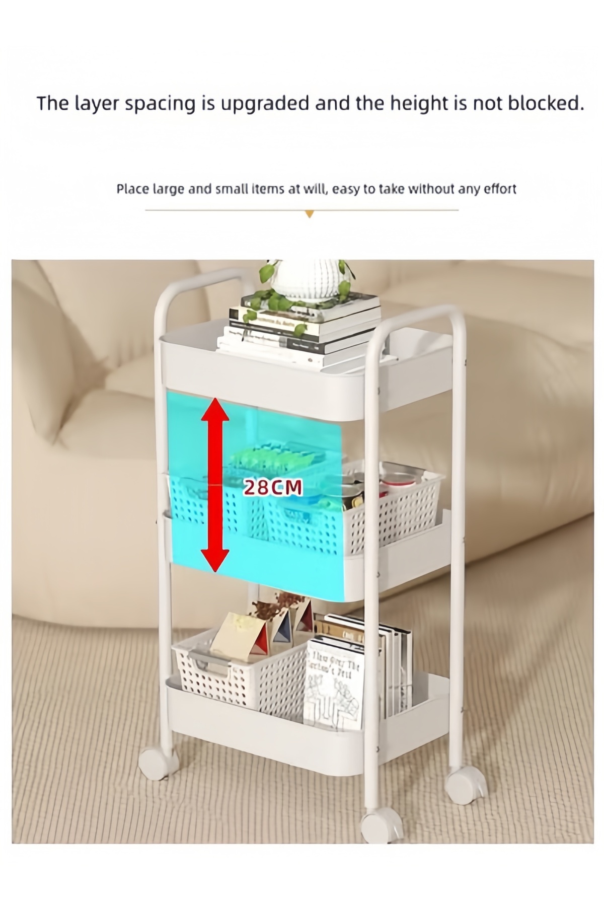 عربة تخزين أطفال متحركة من الفولاذ بالكامل بثلاثة أرفف