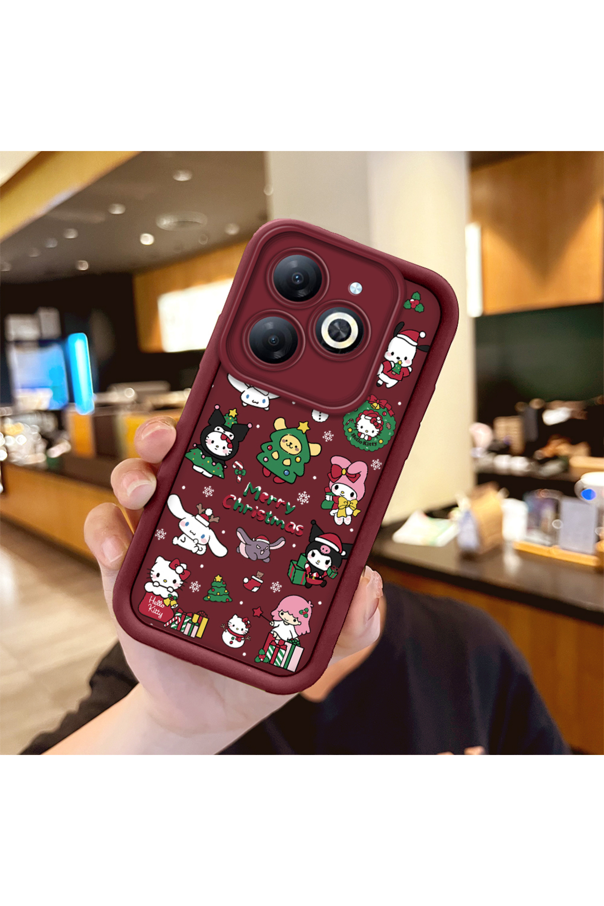 Tecno Spark 20/20C Compatible Christmas Festival Pattern Claret Red Silicone Anti Fall Case
