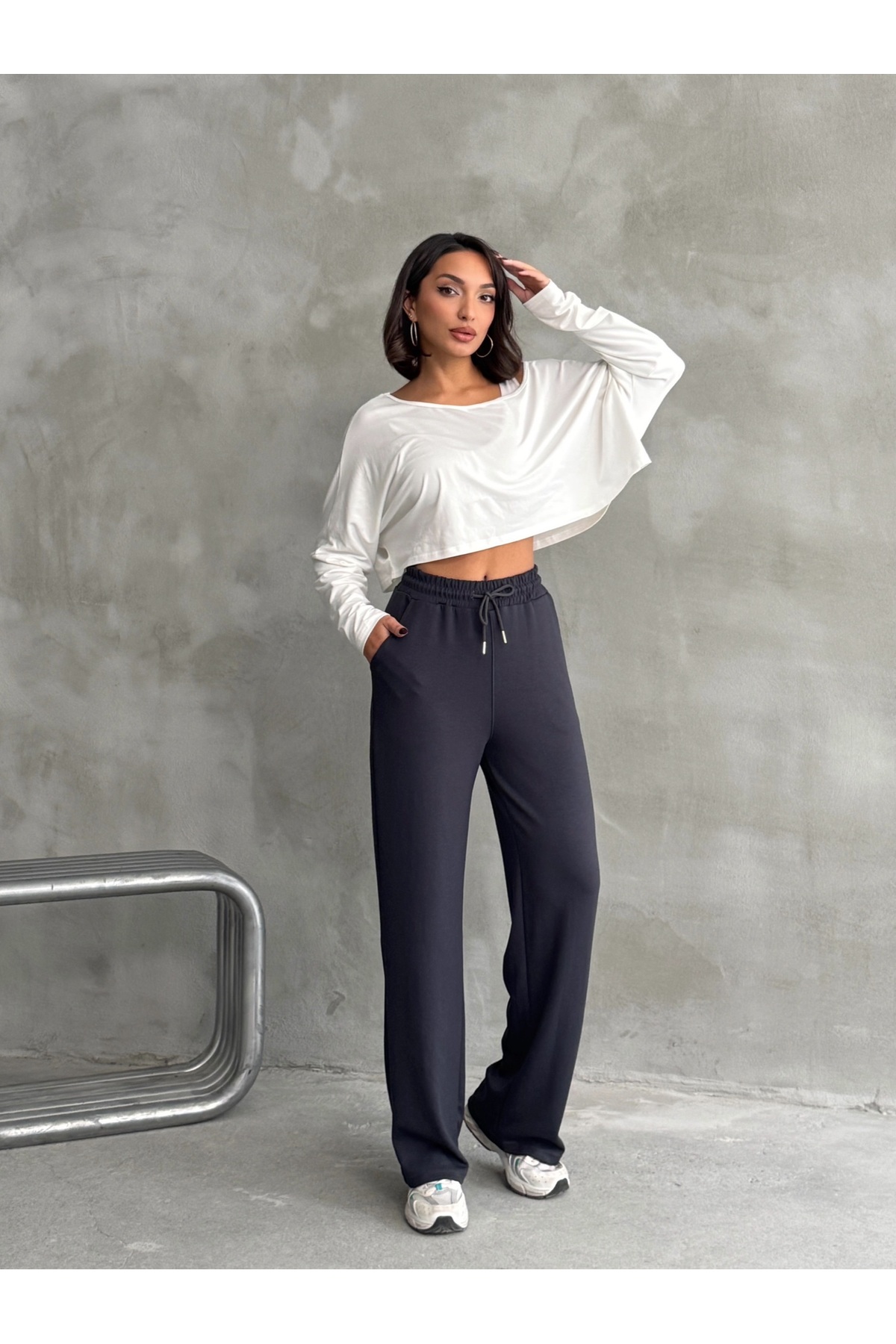 Nordmende  Kadın Modal Geniş Paça Yüksek Bel Eşofman Altı - Görsel 7