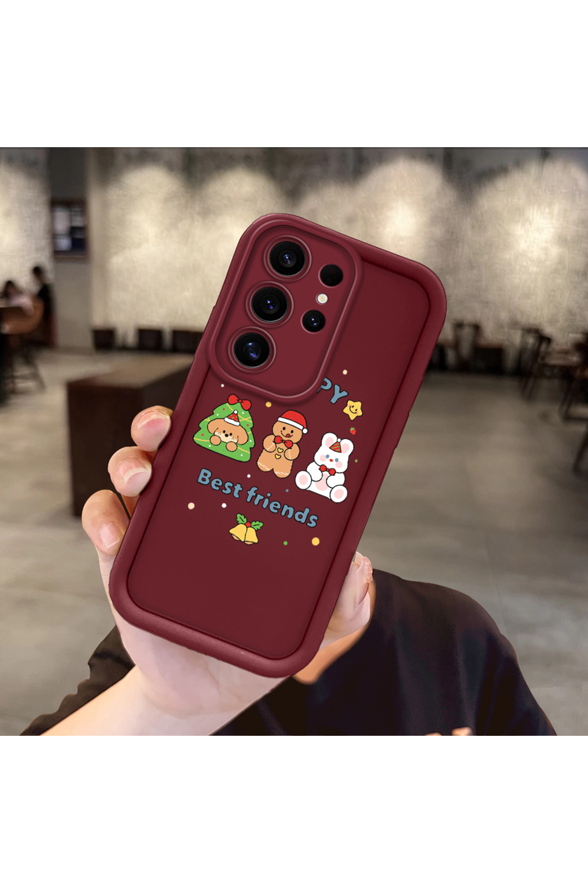 Samsung Galaxy S25 Ultra Compatible Christmas Festival Pattern Burgundy Silicone Anti Fall Case