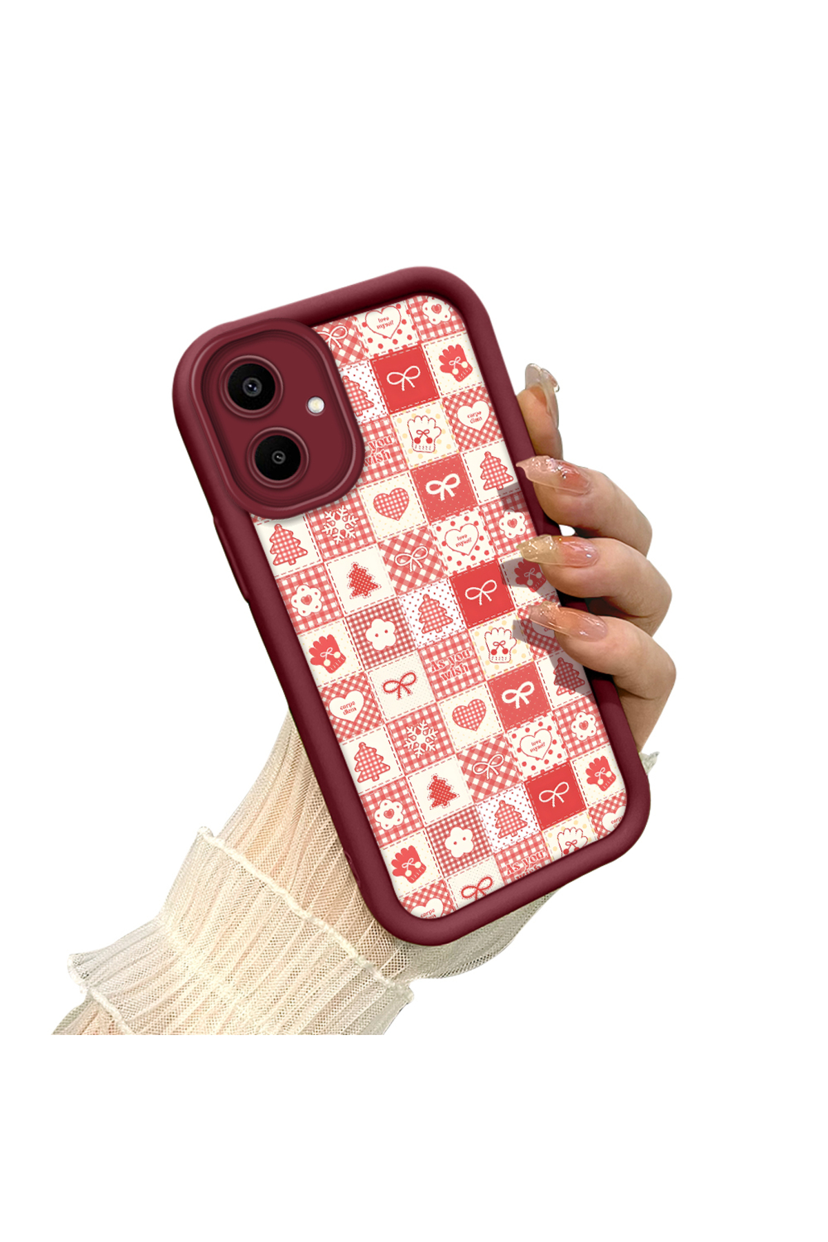 Samsung Galaxy A06 Compatible Christmas Pattern Claret Red Silicone Anti-Fall Pouch
