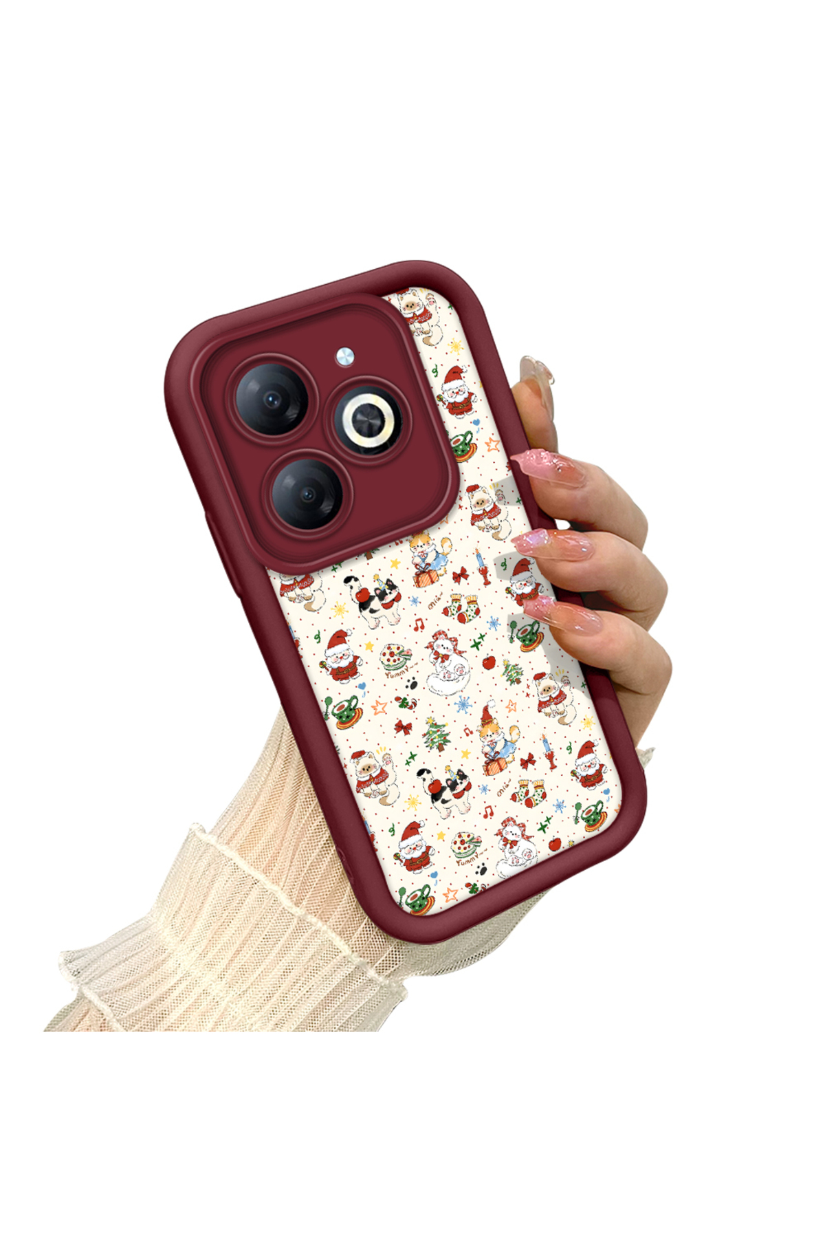 Tecno Spark 20/20C Compatible Christmas Pattern Claret Red Silicone Anti Fall Pouch