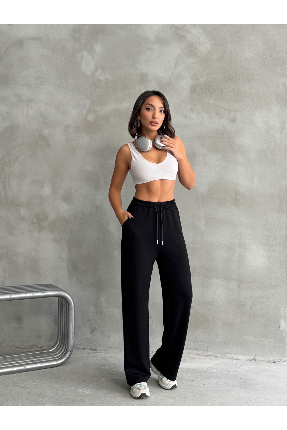 Nordmende  Kadın Modal Geniş Paça Yüksek Bel Eşofman Altı - Görsel 9