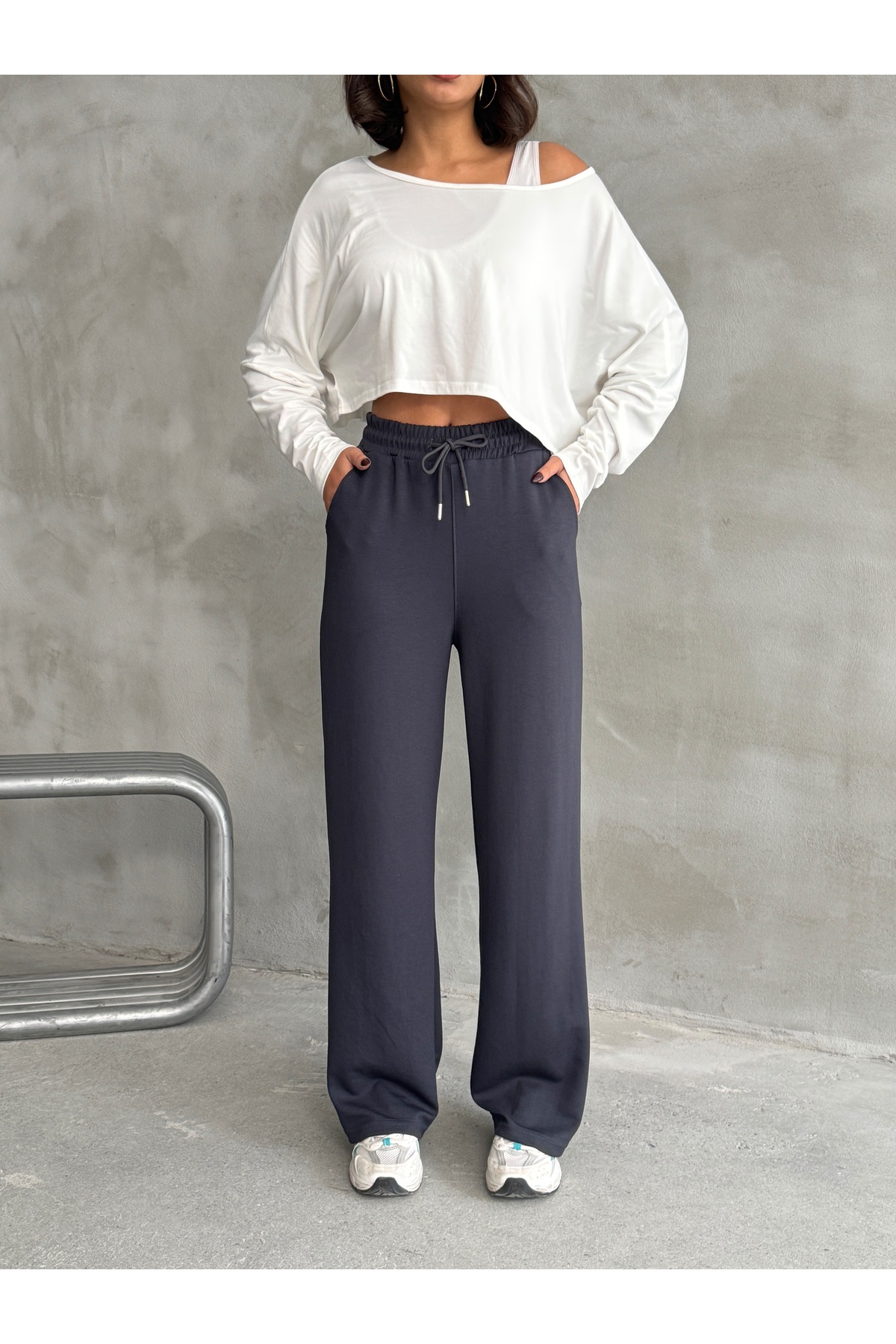 Nordmende  Kadın Modal Geniş Paça Yüksek Bel Eşofman Altı - Görsel 8