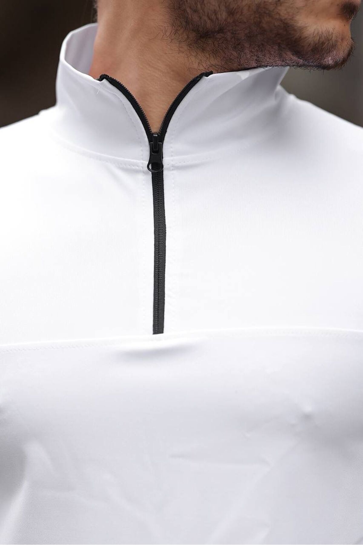 Unisex Scuba Yarım Fermuarlı Üst Sportswear — سفید SCUBA001 — تصویر 4 از 5