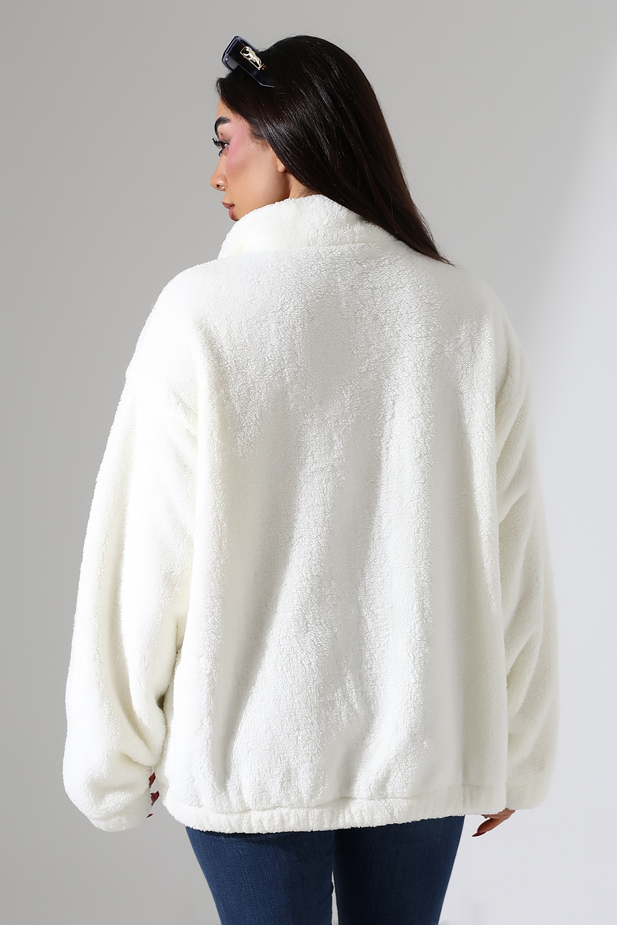DİVİSTA Kadın Yaka Fermuarlı Uzun Kollu Peluş Sweatshirt görsel 8