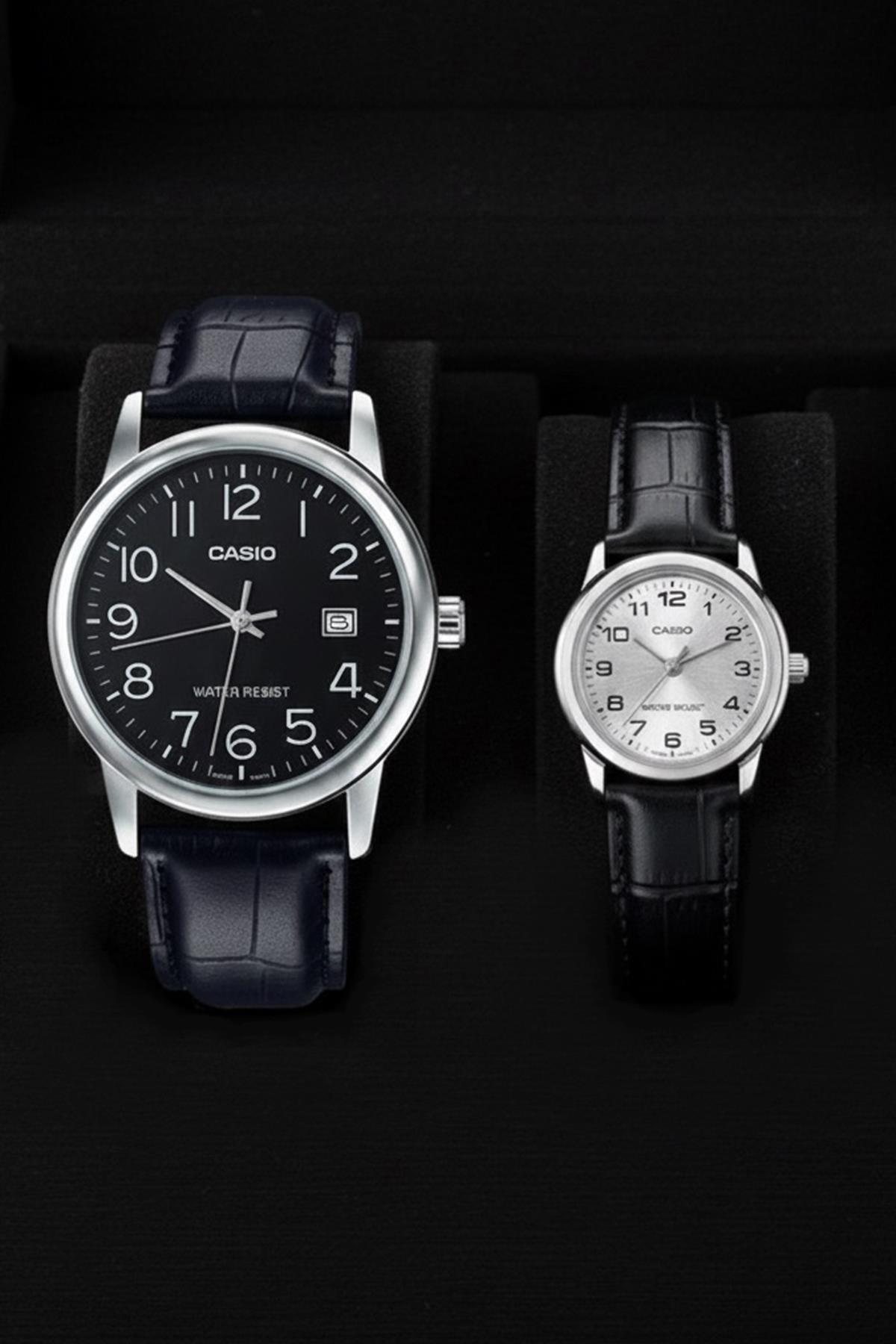 Casio LTP-V002L-7BUDF-MTP-V002L-1BUDF Çift Saat Seti Siyah Deri