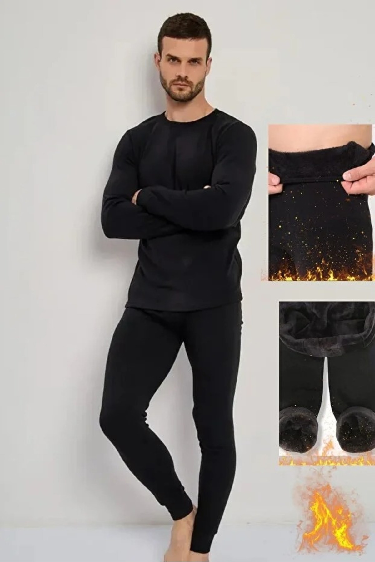 MİSTİRİK Pezzoli Model Pelüş Detaylı Soğuk Geçirmez Erkek İçlik Tayt Siyah Renk görsel 4