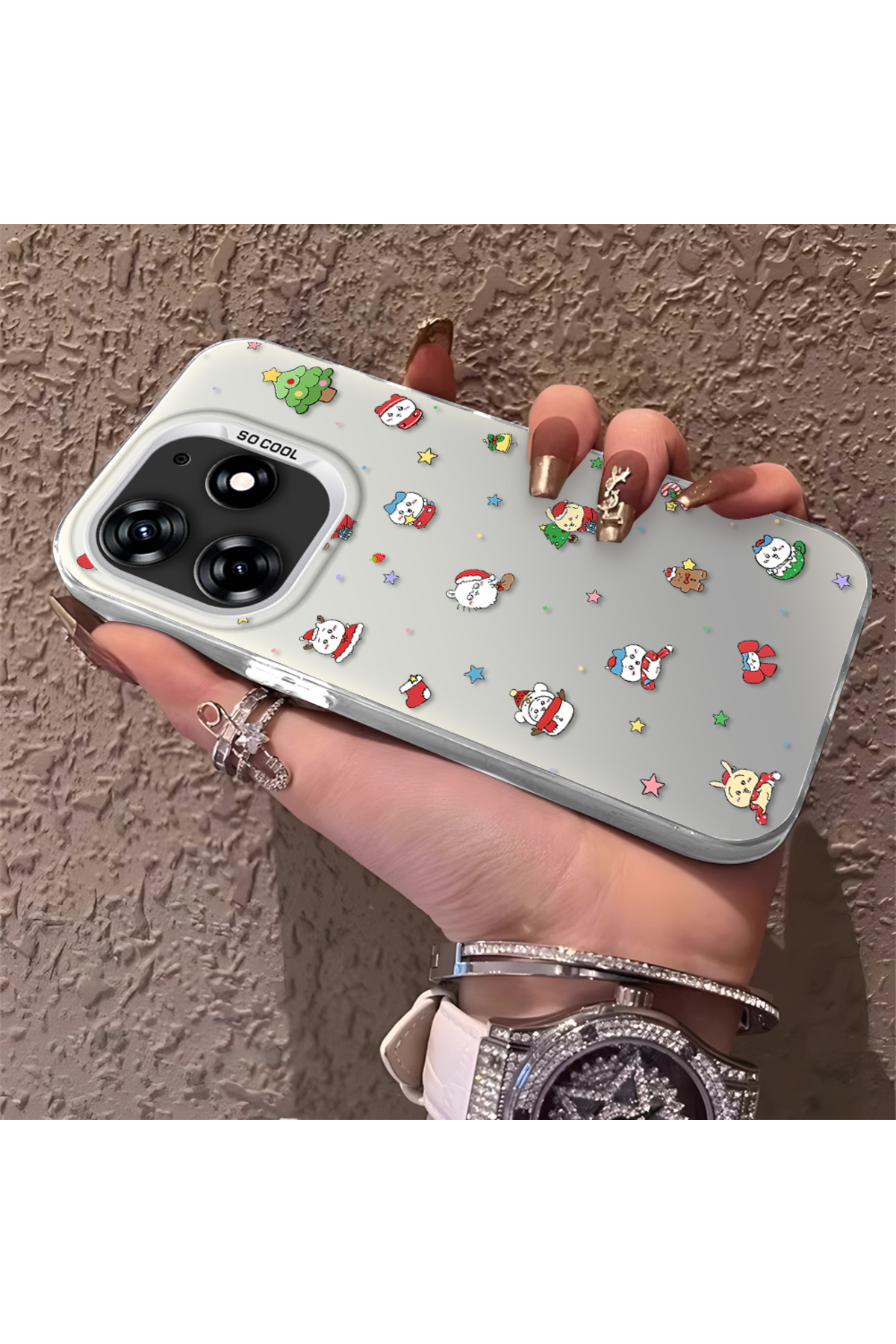 Tecno Spark 10 Pro 4G Compatible Santa Patterned Silicone Anti Fall Pouch