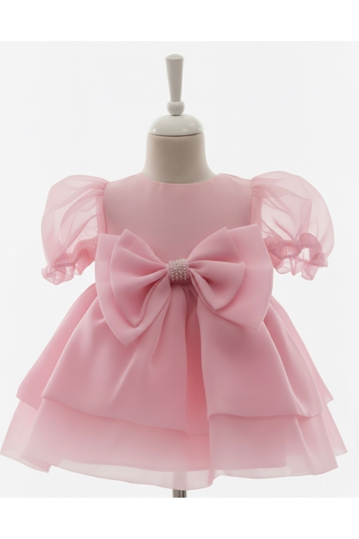 MİNİMONY Fiyonk Taşlı Kız Bebek Çocuk Abiye Elbise pembe 1601 fotoğrafı 2 (önizleme)