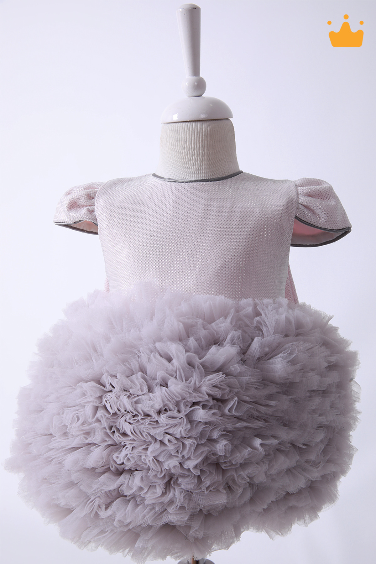 Babyhola 0-3 Yaş Doğum Günü Parti Konsept Tütü Pırıltılı Bebek Elbisesi Dokulu Açık Pembe Gri fotoğrafı 4 (önizleme)
