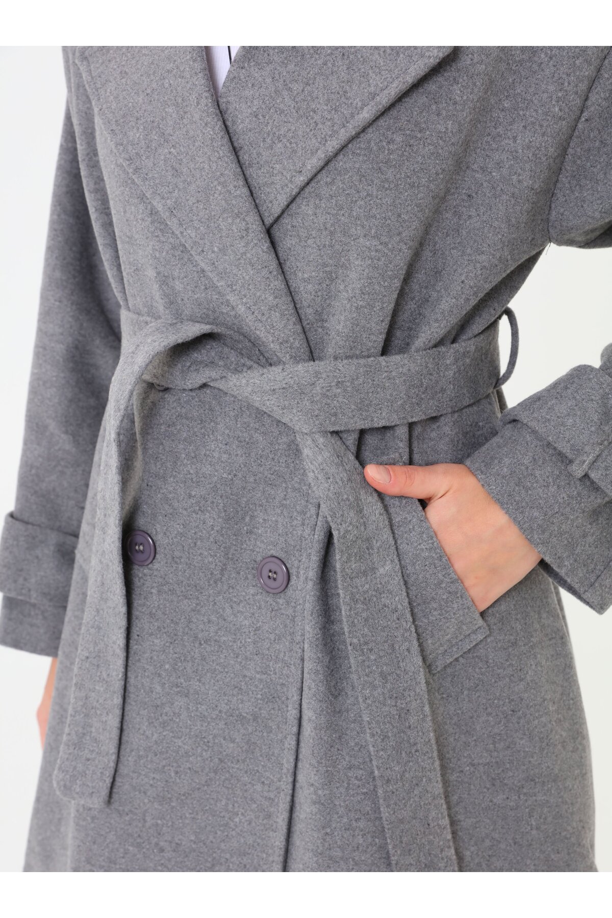 Refka  Apolet Detaylı Klasik Kaban - Gri - - Görsel 5