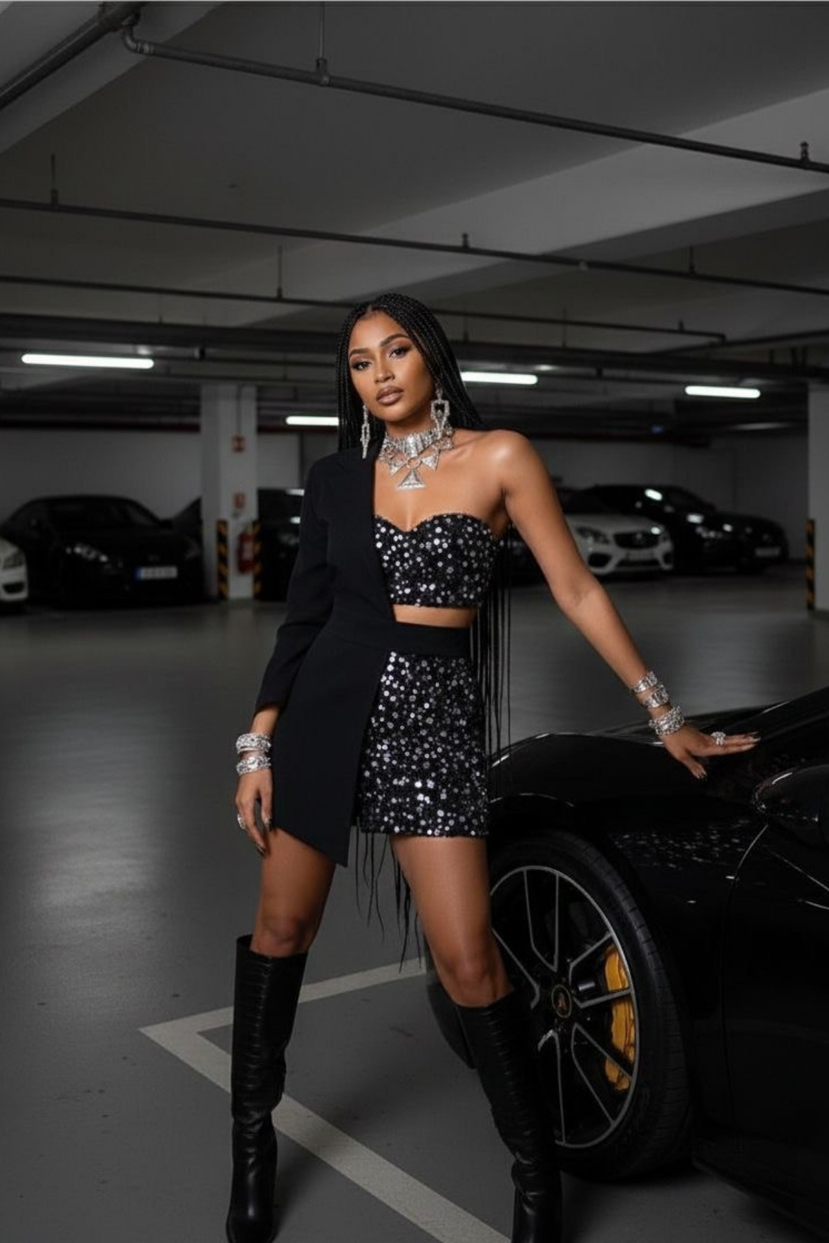 Love Fab Taşlı Crop Detay Şortlu Ceket Tulum Elbise