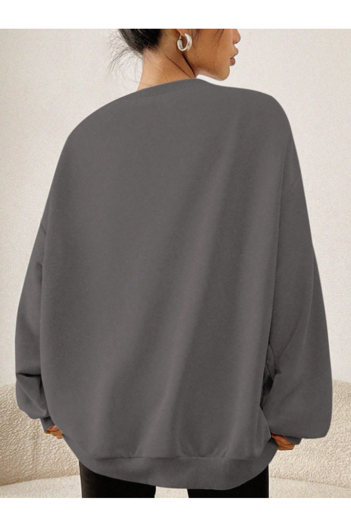 Revasser  Kadın KEDİ Detaylı Özel Baskılı Renkli Oversize Bisiklet Yaka Pamuklu Sweatshirt - Görsel 2