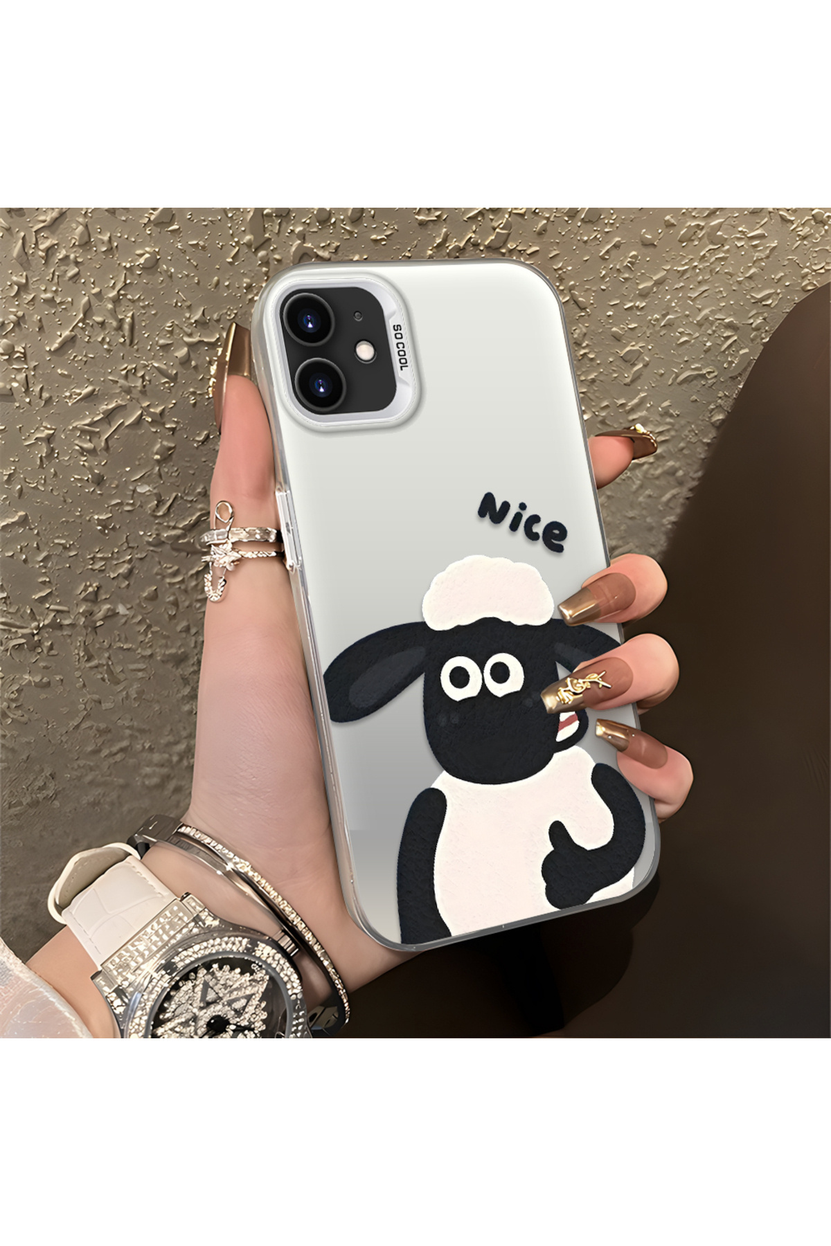 iPhone 11 Compatible Silicone Edge Hard Back Anti Fall Lamb Pattern Case