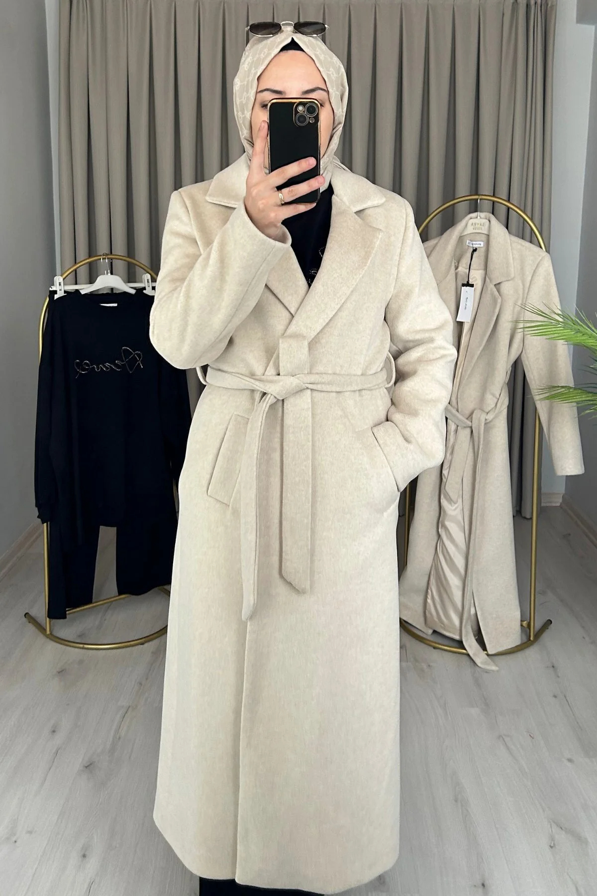 tach  W1-63638 Kadın Latte Kısa Kaşe Kaban