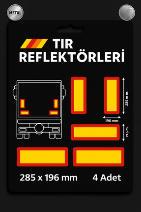 opersan Tır Reflektörü 285×196 mm Metal 4’lü Set – TÜVTÜRK Uyumlu Arka Reflektör