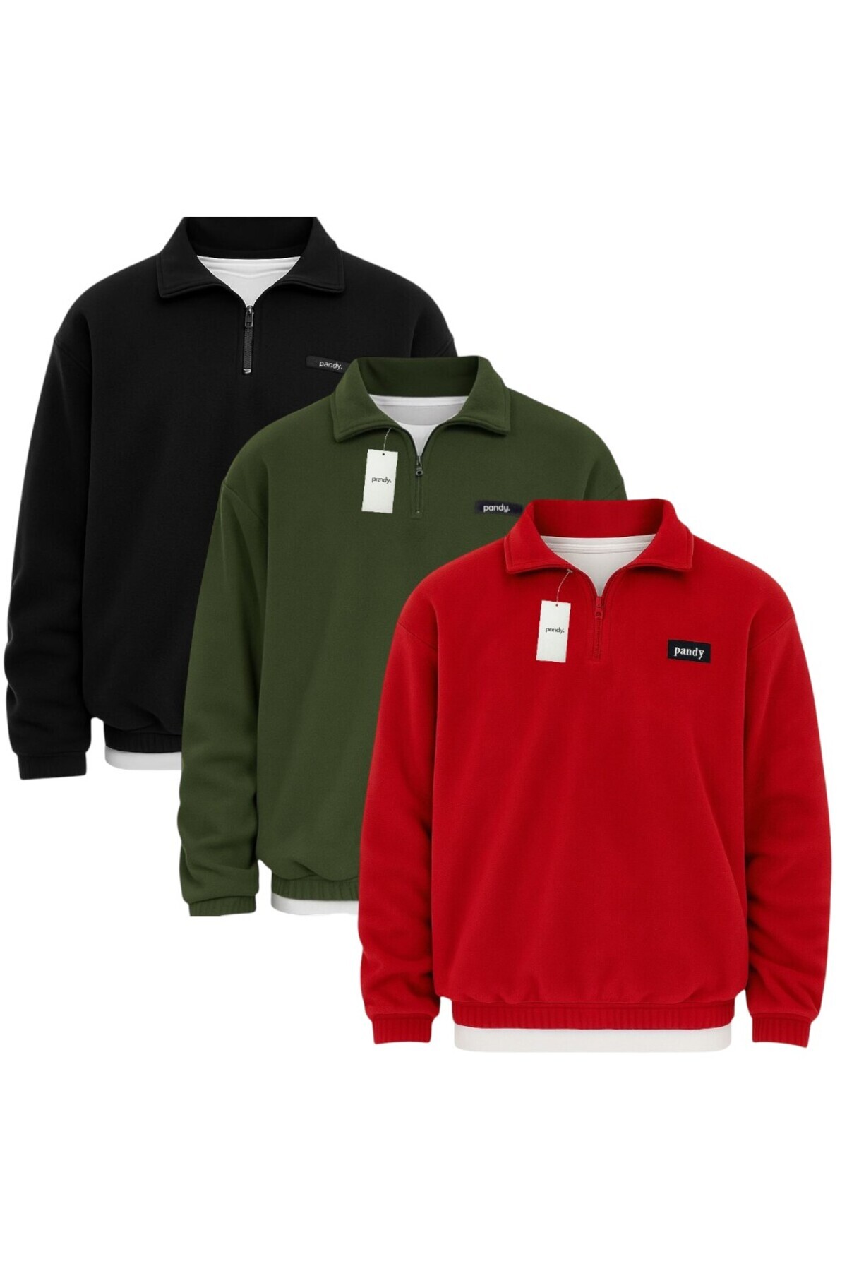 pandy 3'lü Paket Unisex Standart Fit Rahat Kesim Tüylenme Yapmayan Soğuk Geçirmez Polar Sweatshirt — رنگارنگ pndyucluovrsplr