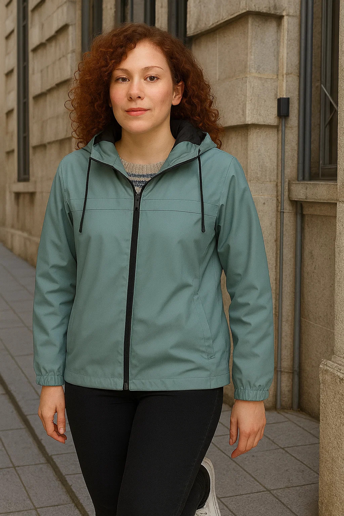 comstar  Kadın Astarlı Kapşonlu Mint Rüzgarlık & Yağmurluk - Görsel 2