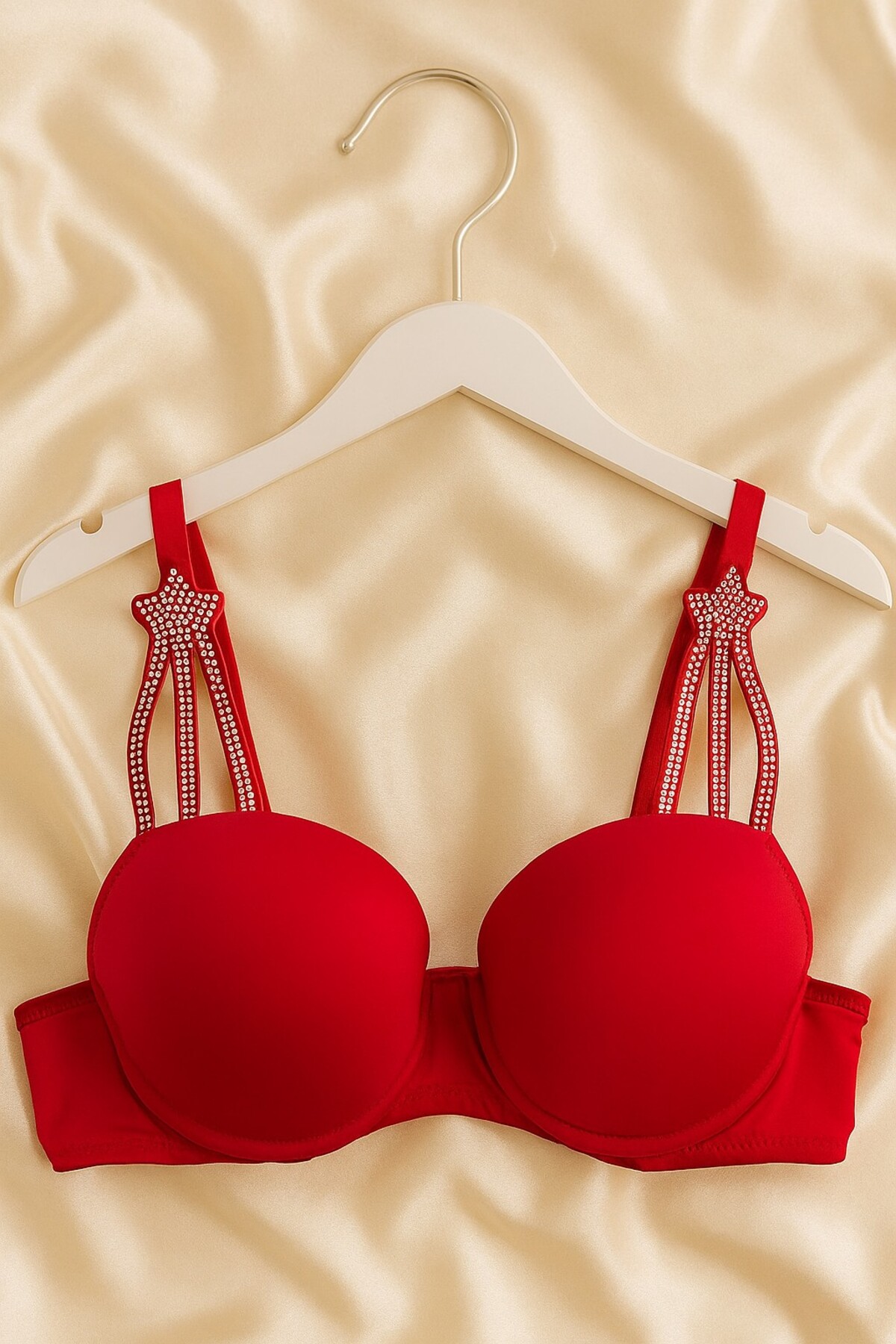 Dygboutique  Taş Detaylı Kırmızı Push Up Sütyen Takımı - Görsel 3