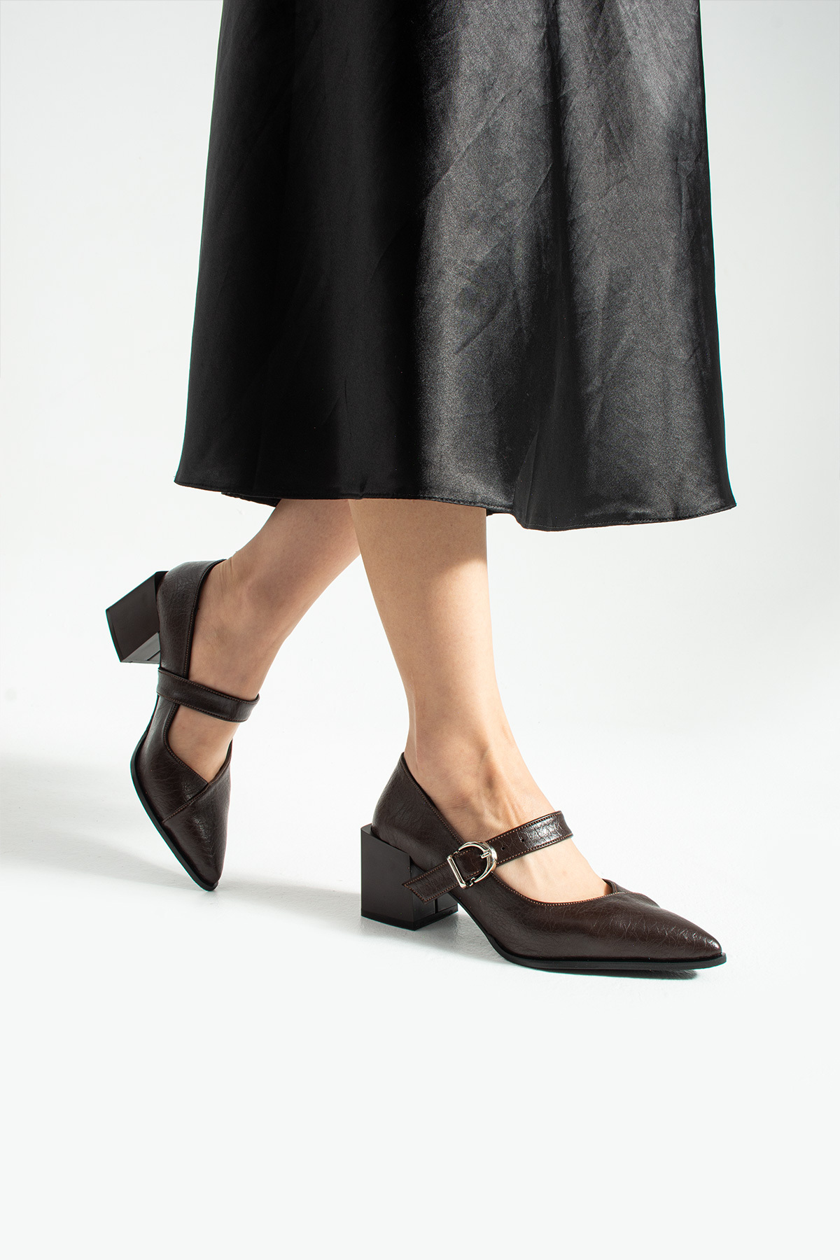 RevanStep  Kadın Sivri Burun Topuklu Ayakkabı - Hakiki Deri İç Taban Mary Jane Kalın Topuk - Görsel 8