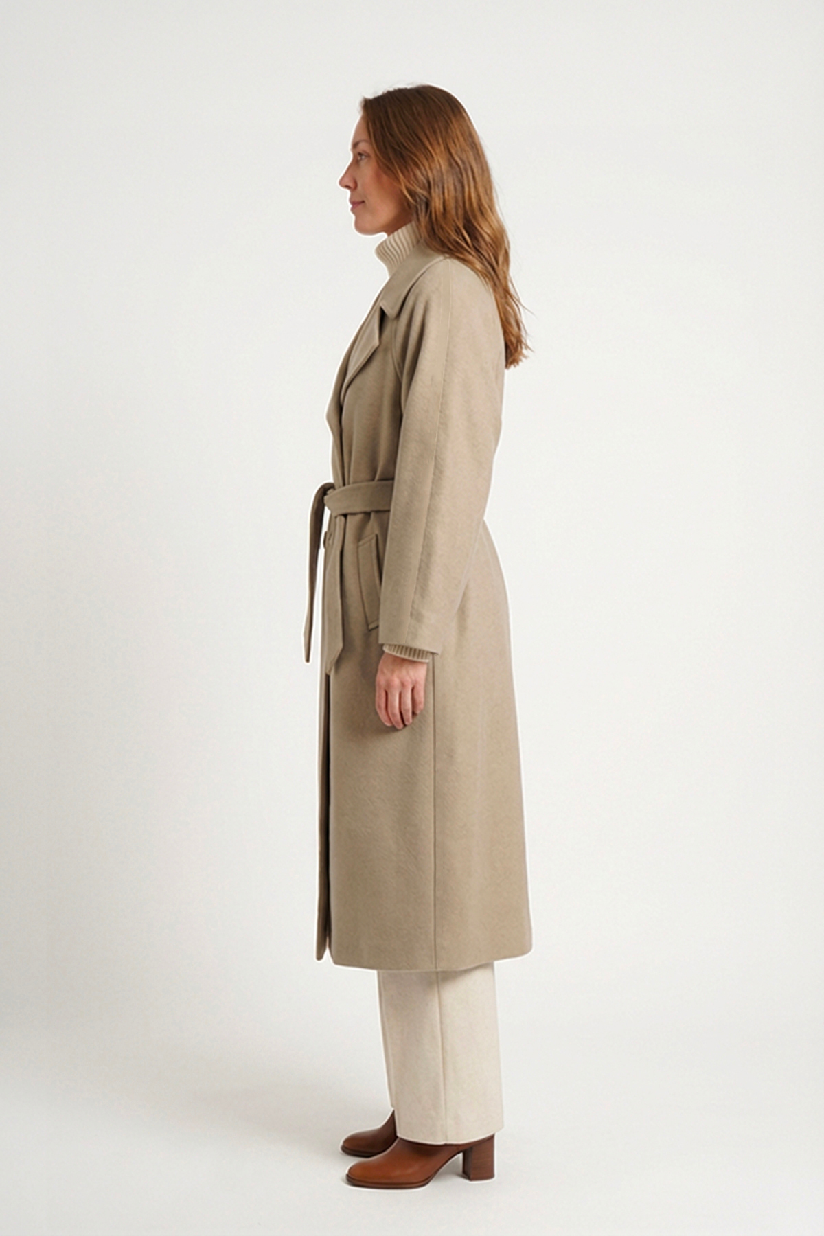 Soydan Güner  Kadın Oversize Kuşaklı Uzun Kaban (Gerçek Bedenden 2 Beden Büyük) Bej 2050 - Görsel 5