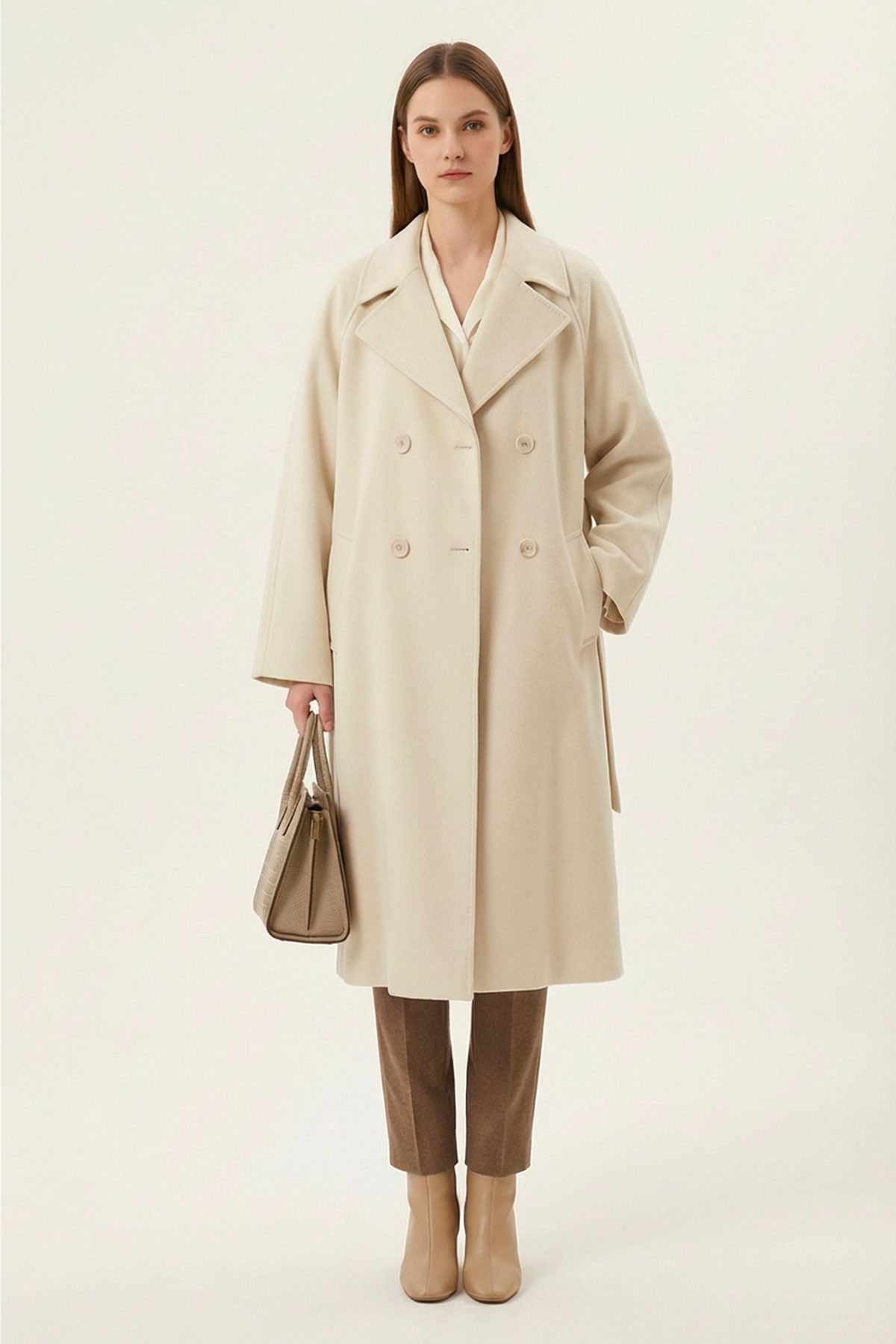 Soydan Güner  Kadın Oversize Kuşaklı Uzun Kaban (Gerçek Bedenden 2 Beden Büyük) A. Bej 2050 - Görsel 3