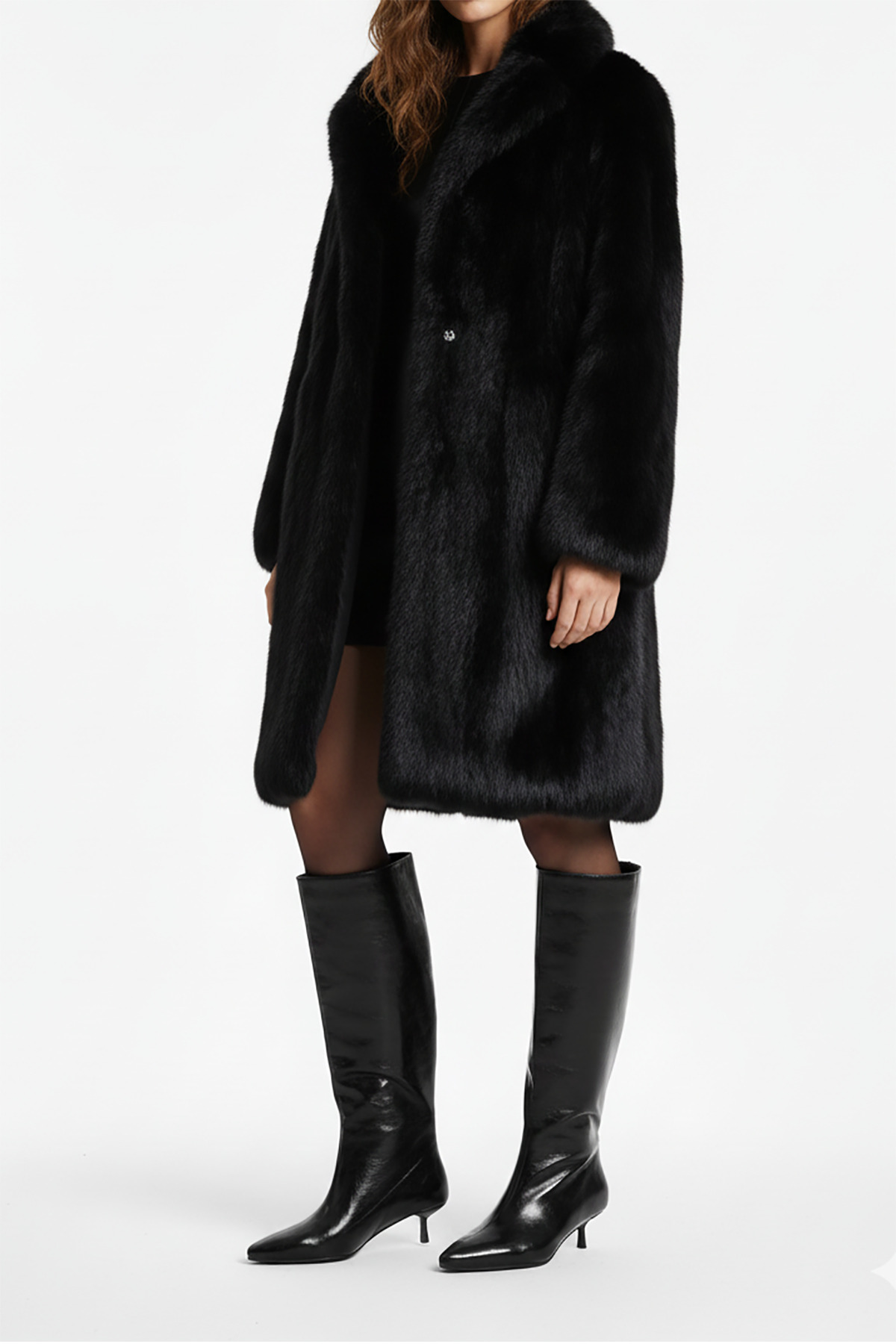 TrendyAnka  Jennifer Siyah Kısa Kitten Sivri Topuklu İçi Kürklü 4 Cm Alçak Topuklu Kadın Çizme Siyah
