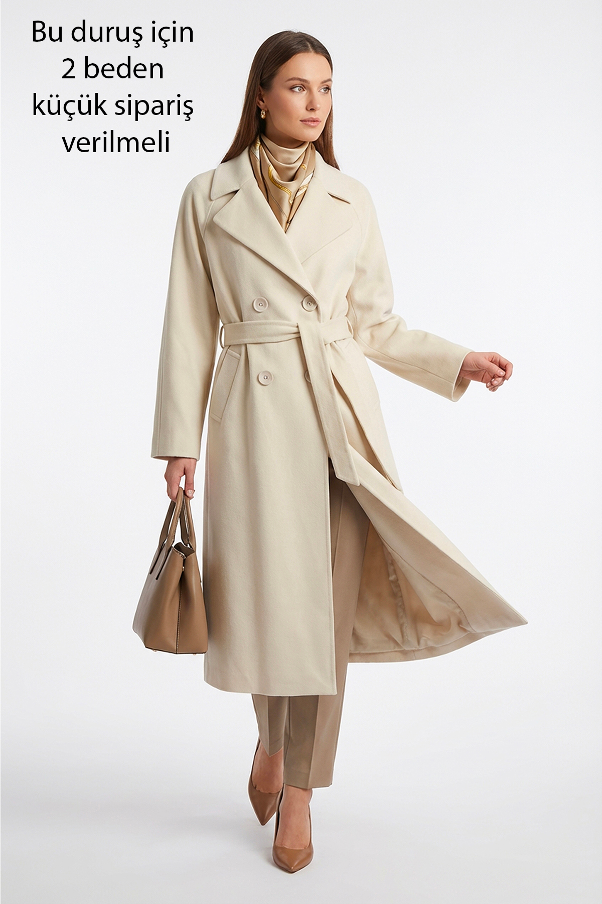 Soydan Güner  Kadın Oversize Kuşaklı Uzun Kaban (Gerçek Bedenden 2 Beden Büyük) A. Bej 2050 - Görsel 2