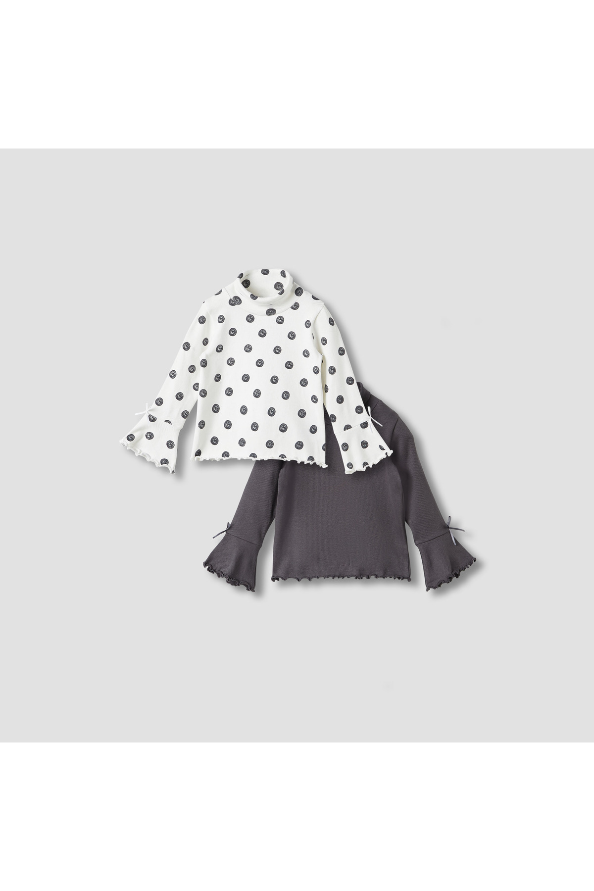 Juniors Bow Detail T-shirt with Turtleneck and Long Sleeves - Set of 2