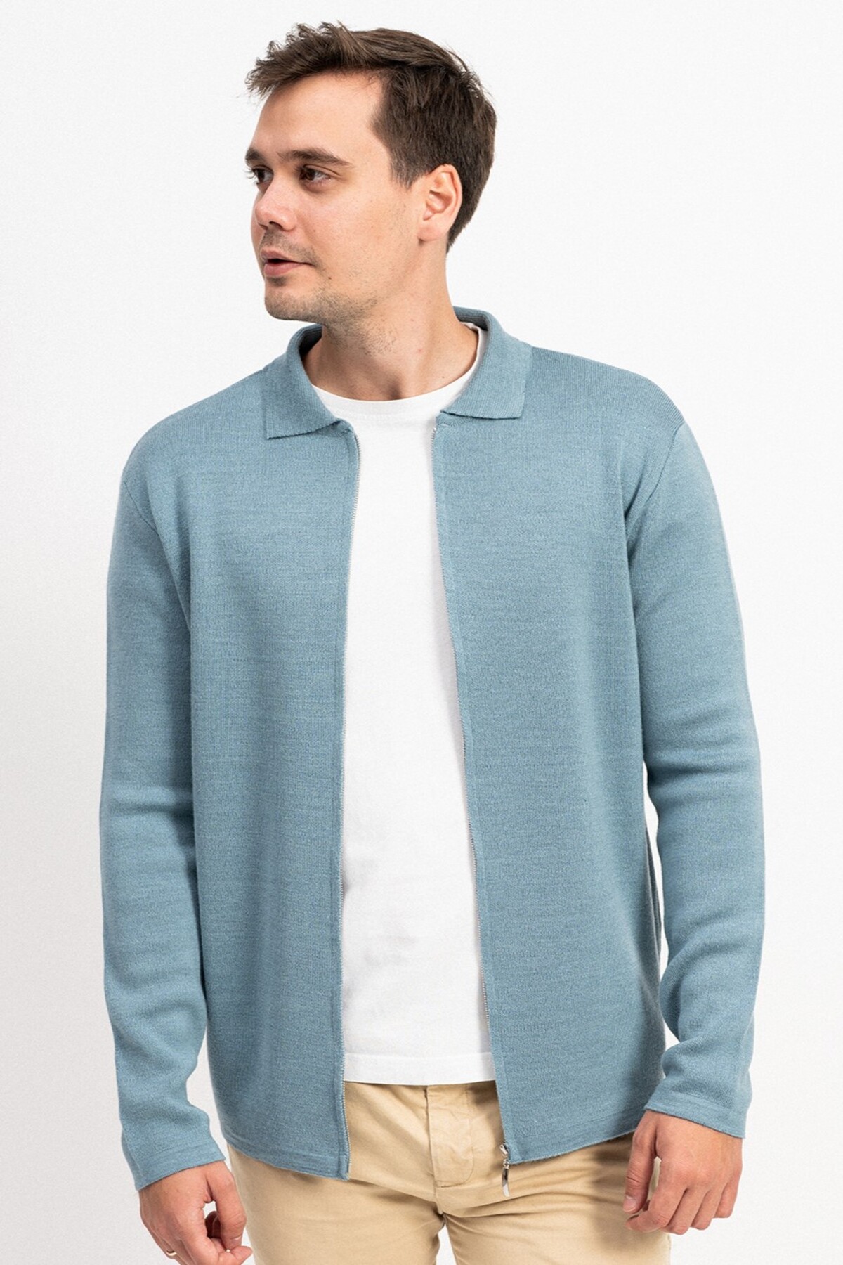 F&K  Polo Yaka Fermuarlı Erkek Triko Hırka - Görsel 3