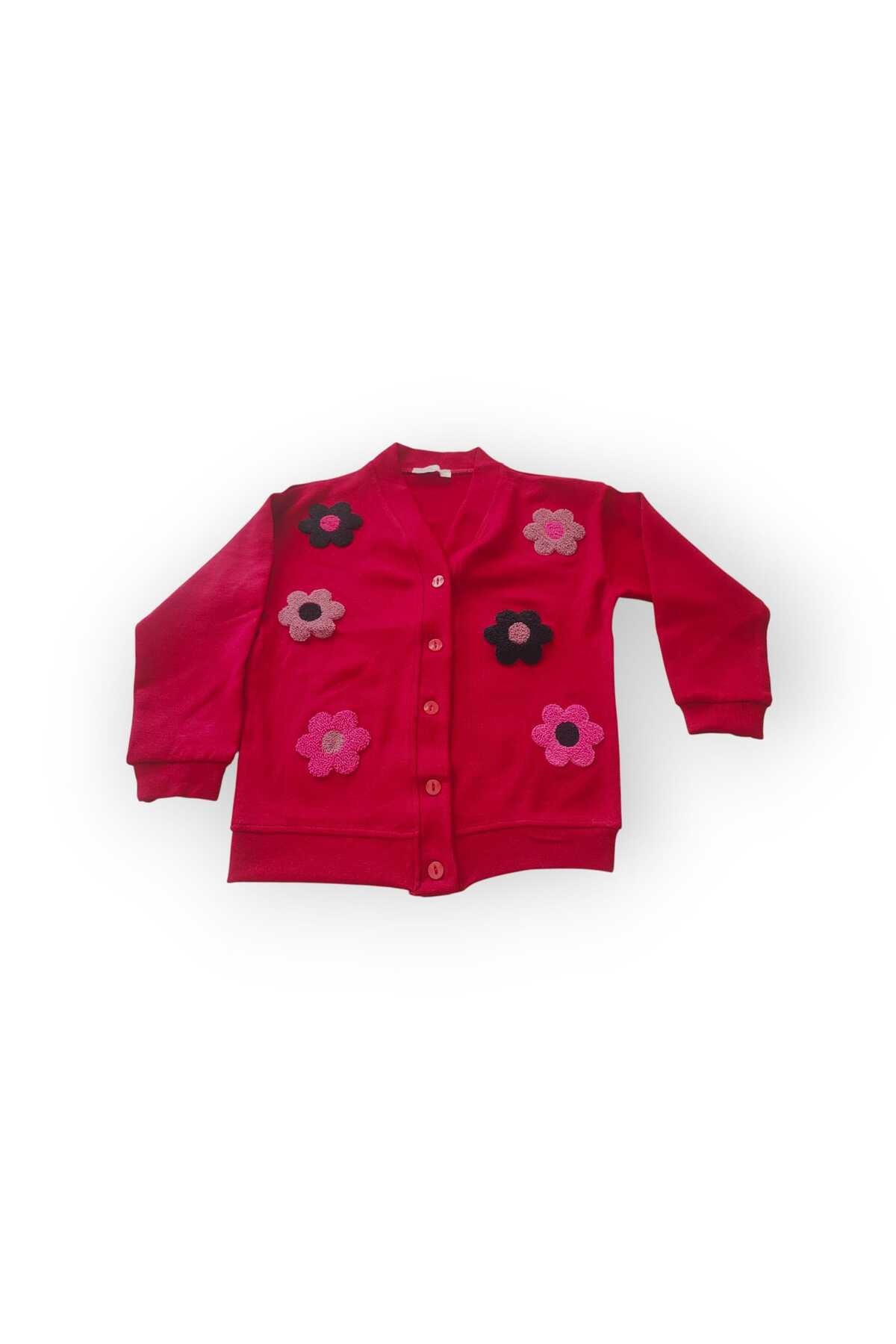 Ercahome tekstil Kırmızı merserize çiçekli kız çocuk hırka fotoğrafı 2 (önizleme)