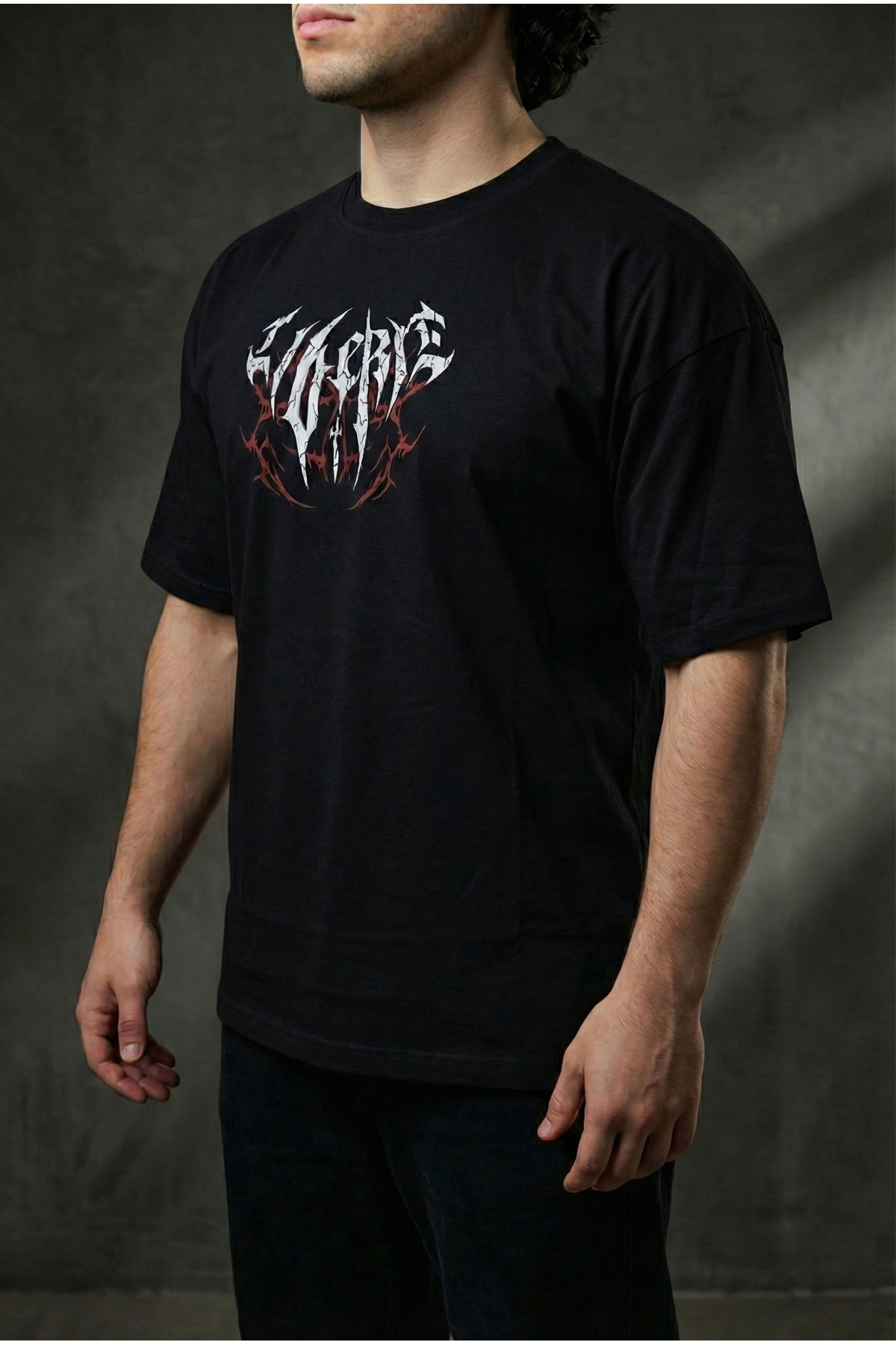 Liber Dark Knight - %100 Pamuk Siyah Oversize Tshirt görsel 3