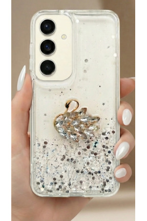 UnDePlus Samsung Galaxy A26 Kılıf Taşlı Kuğu Kabartmalı Pırıltılı Parlak Sili...