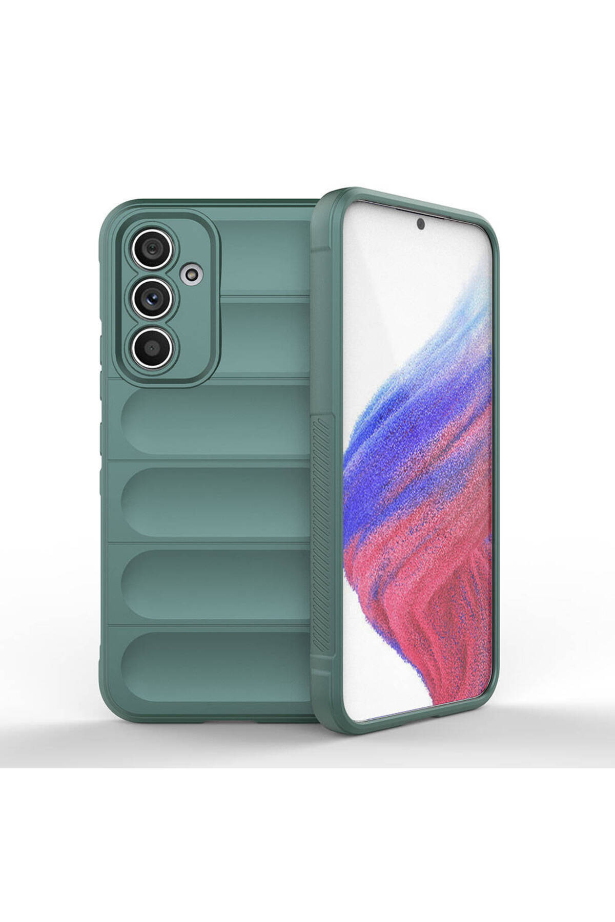 Galaxy A54 Kılıf Esnek TPU Oyuklu Arka Yüzey Tasarımlı ANKY Etnik Silikon Kapak - Koyu Yeşil